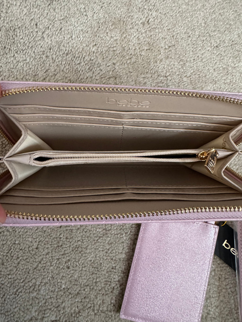 Bebe Pink Metallic Quilted Wristlet Wallet & Card Holder Set NWT $59