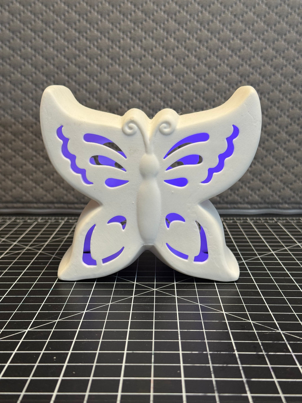 LED Butterfly Night Light White Ceramic Purple Glow Lamp Battery Operated