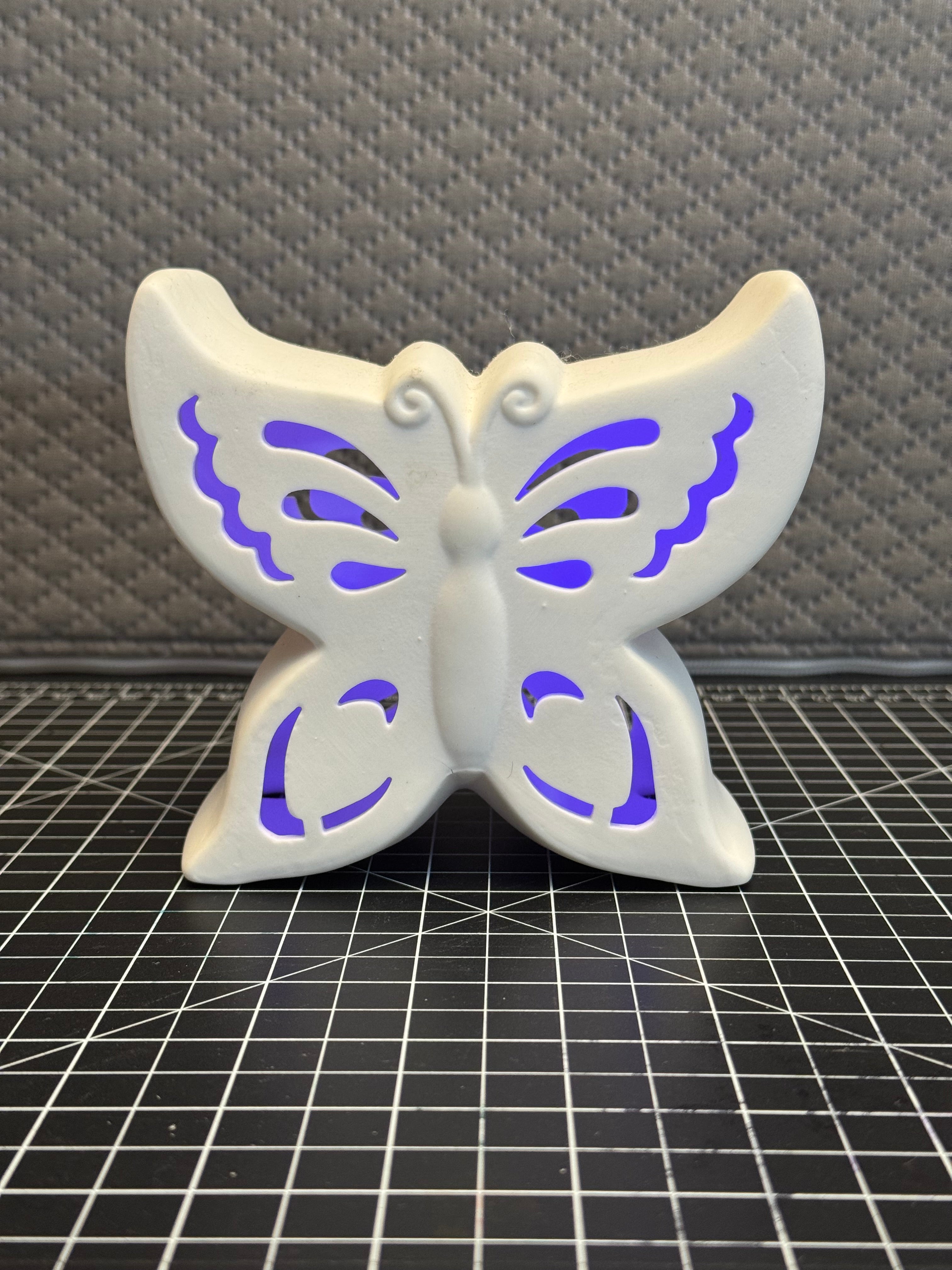 LED Butterfly Night Light White Ceramic Purple Glow Lamp Battery Operated