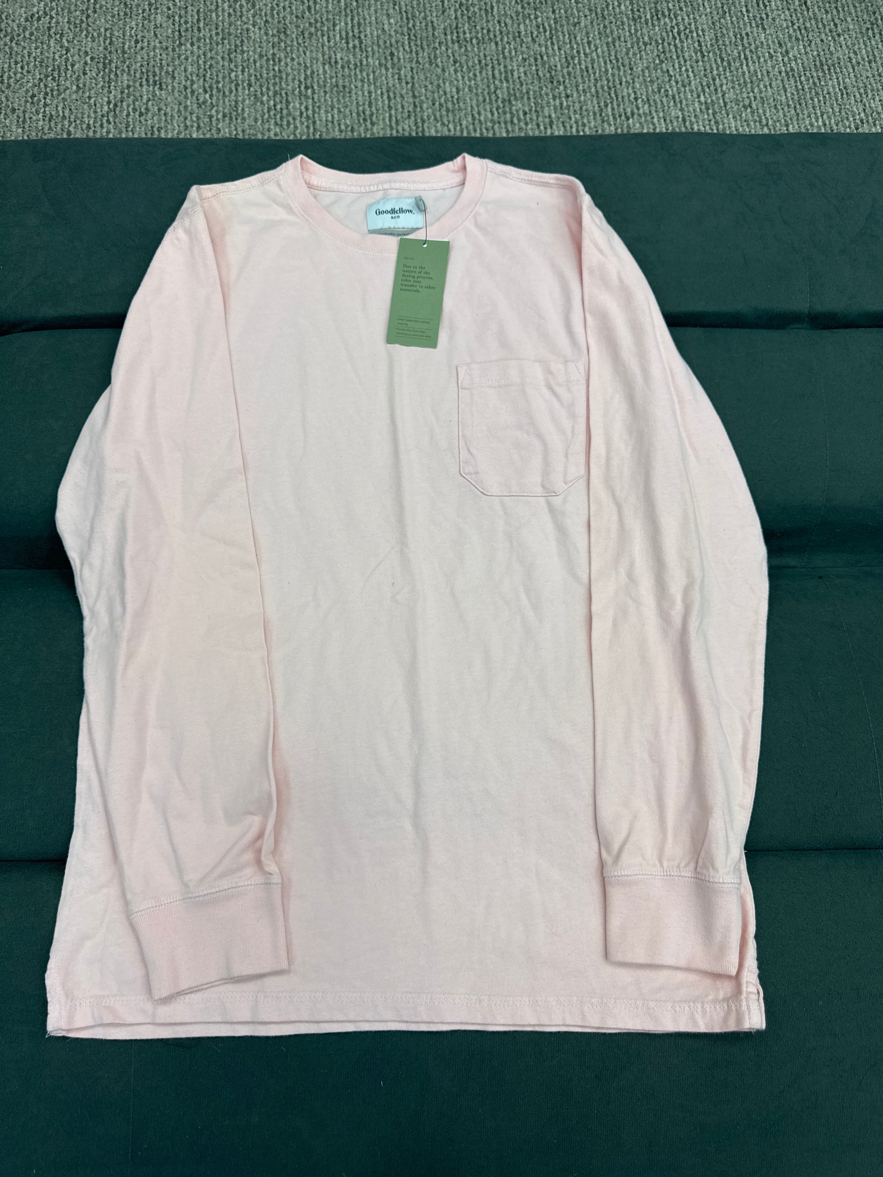 Goodfellow & Co Light Pink Long Sleeve Pocket T Shirt Mens Medium NWT Cotton Casual