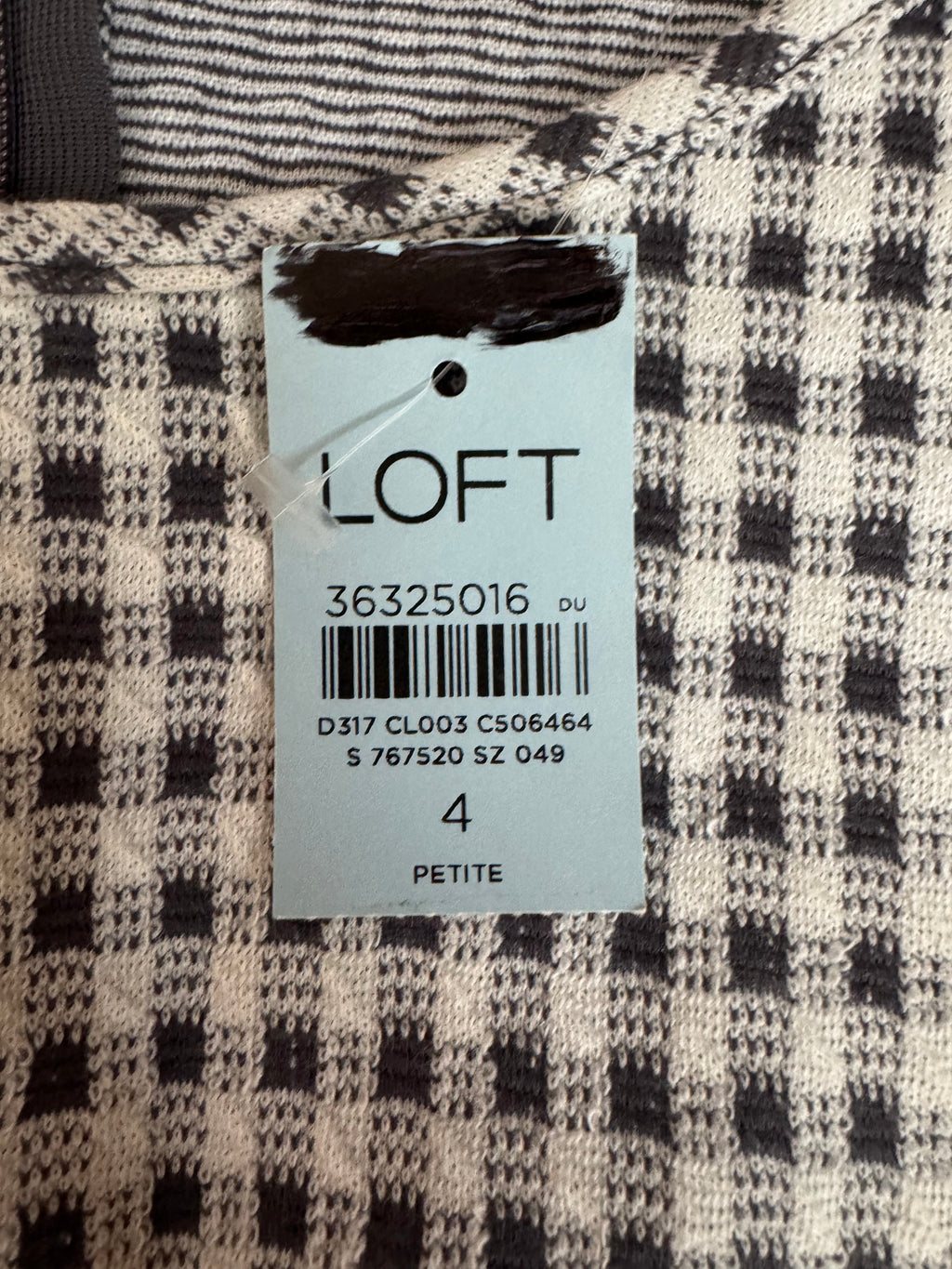 LOFT Petite 4P Black White Gingham Puff Sleeve Dress NWT