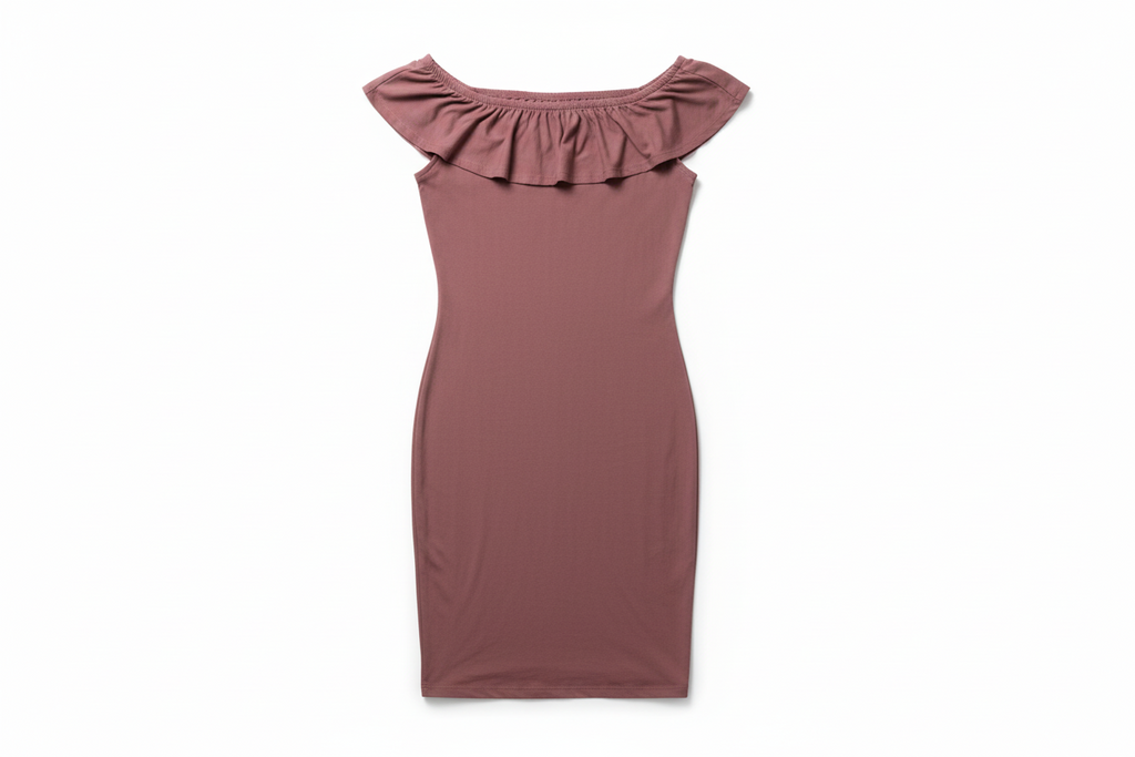 Hot Kiss Off Shoulder Ruffle Dress Women’s Medium Dusty Rose Brown Bodycon Stretch NWT