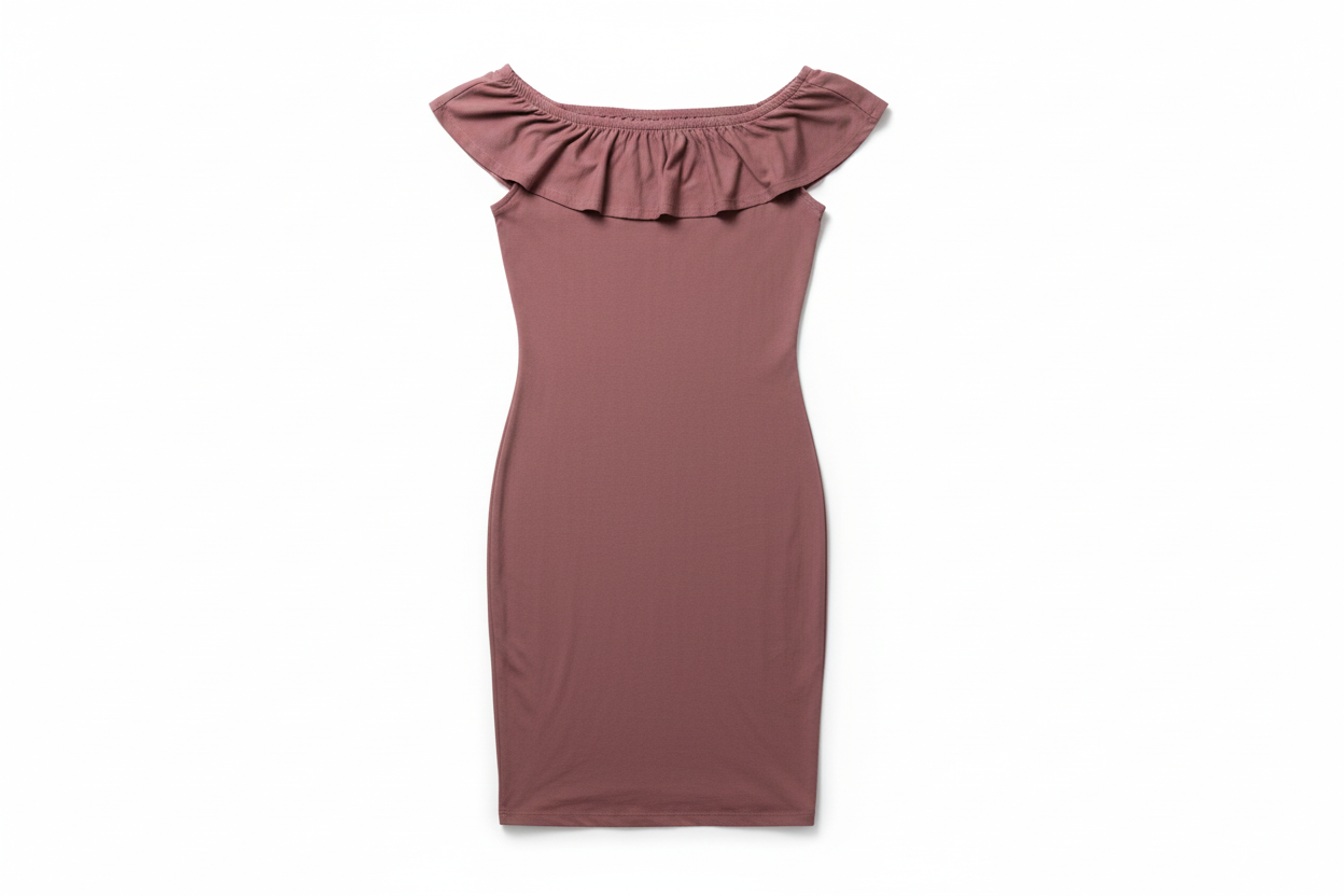 Hot Kiss Off Shoulder Ruffle Dress Women’s Medium Dusty Rose Brown Bodycon Stretch NWT