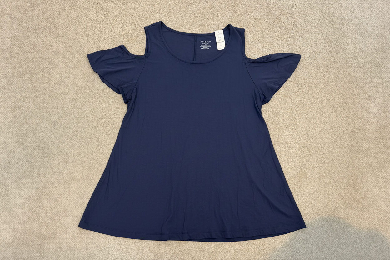 Lane Bryant Plus Size 14/16 Navy Cold Shoulder Swing Top NWT