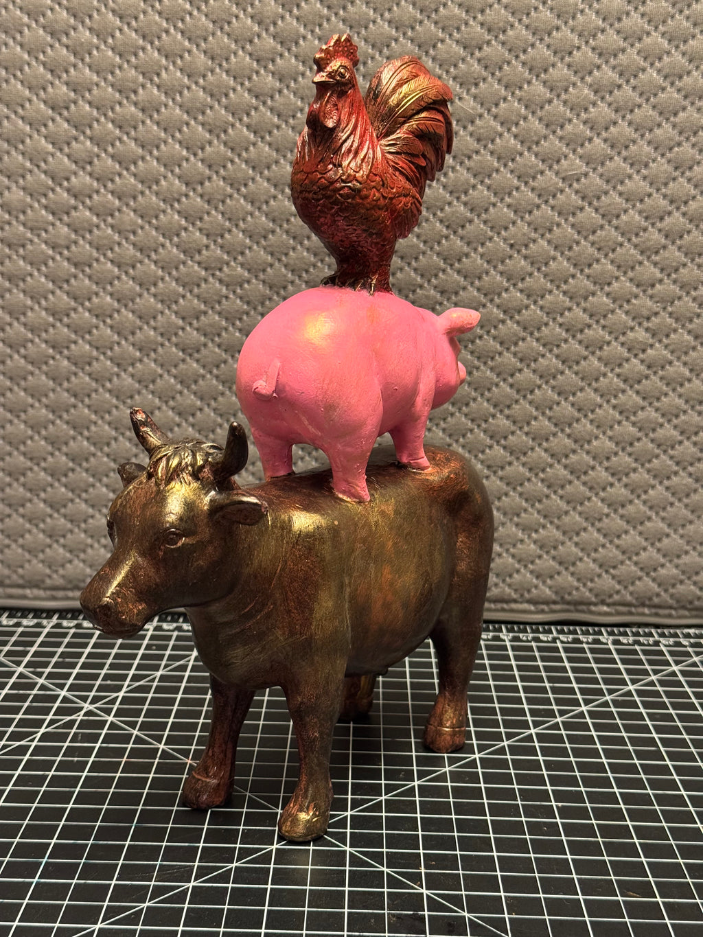 Farm Animal Stack Figurine Rooster Pig Cow Rustic Farmhouse Decor Statue