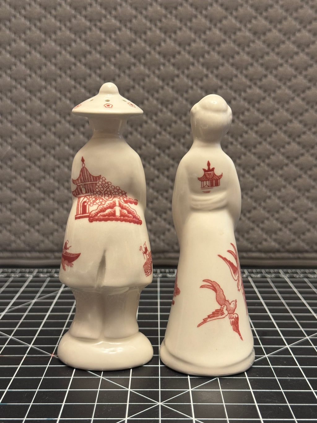 Vintage Asian Figural Salt Pepper Shakers Man Woman Japan Style Red Transfer