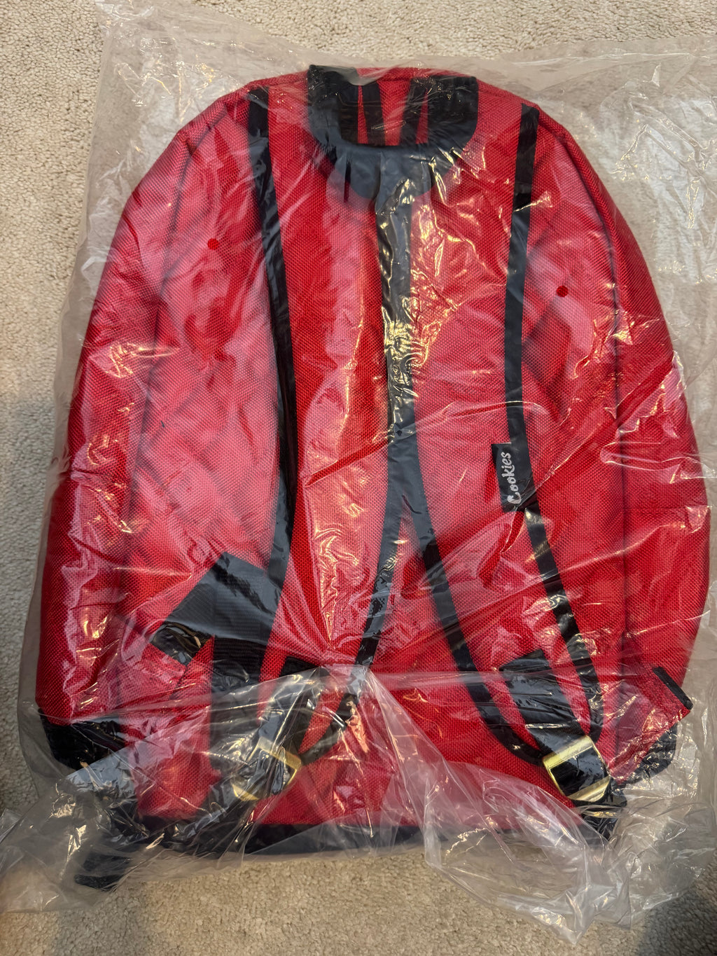 Cookies SF Pro Backpack Red Quilted Laptop School Bag Black Trim Gold Zipper NWT