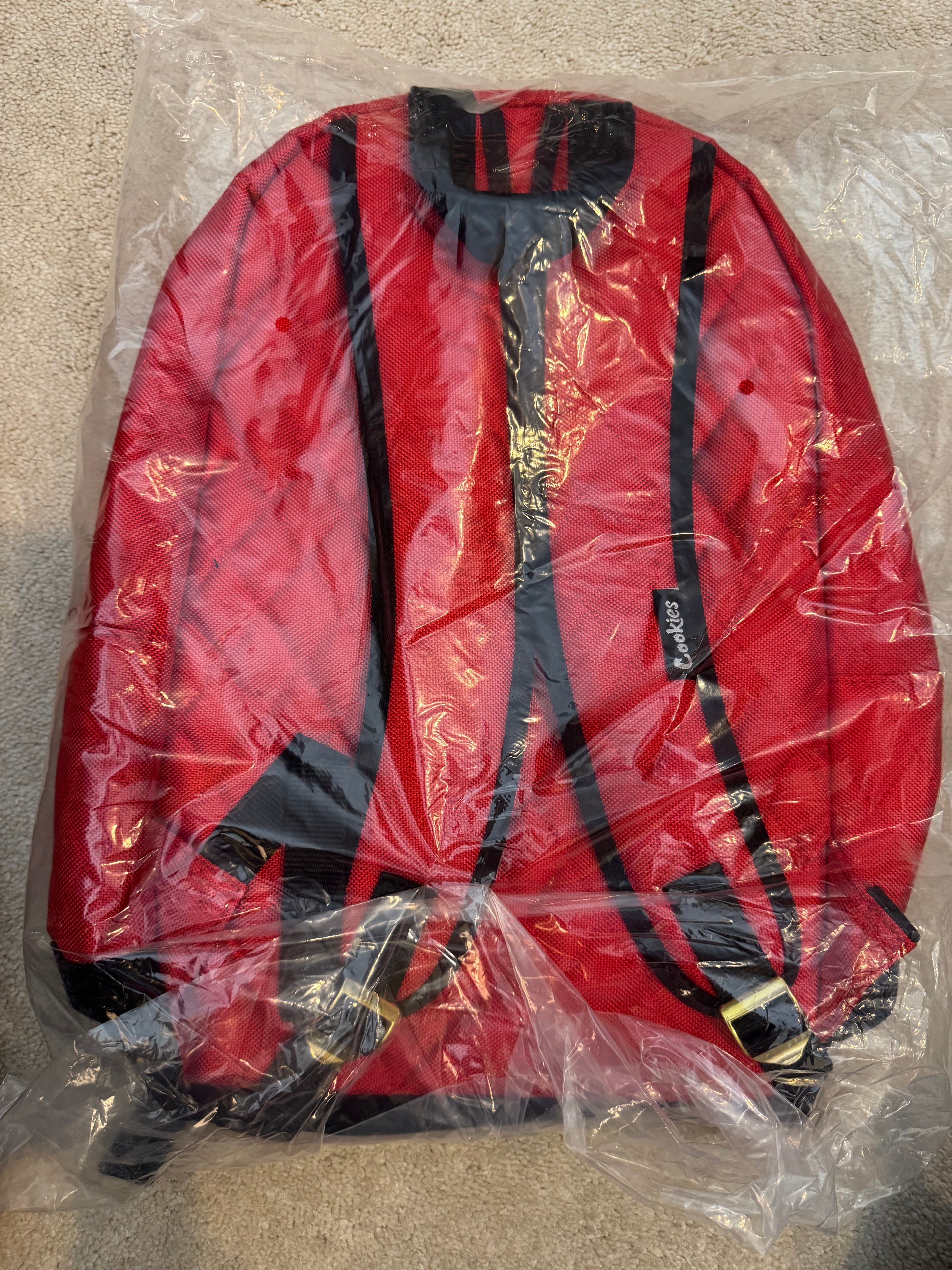 Cookies SF Pro Backpack Red Quilted Laptop School Bag Black Trim Gold Zipper NWT