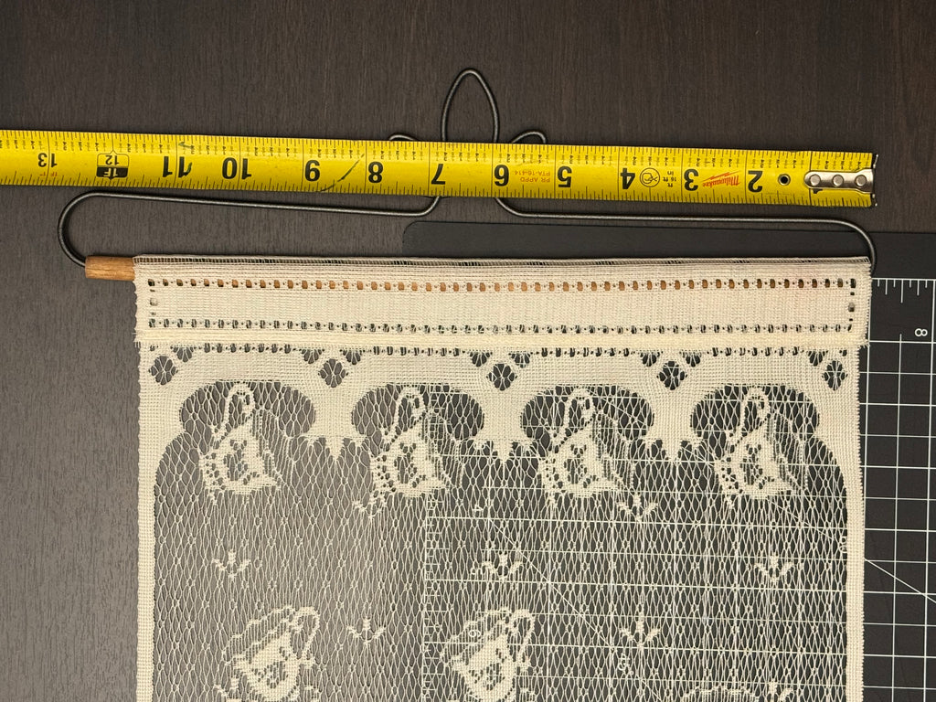 Vintage Lace Wall Hanging Curtain Panel Teapot Tea Cups Floral Cottagecore Kitchen Decor