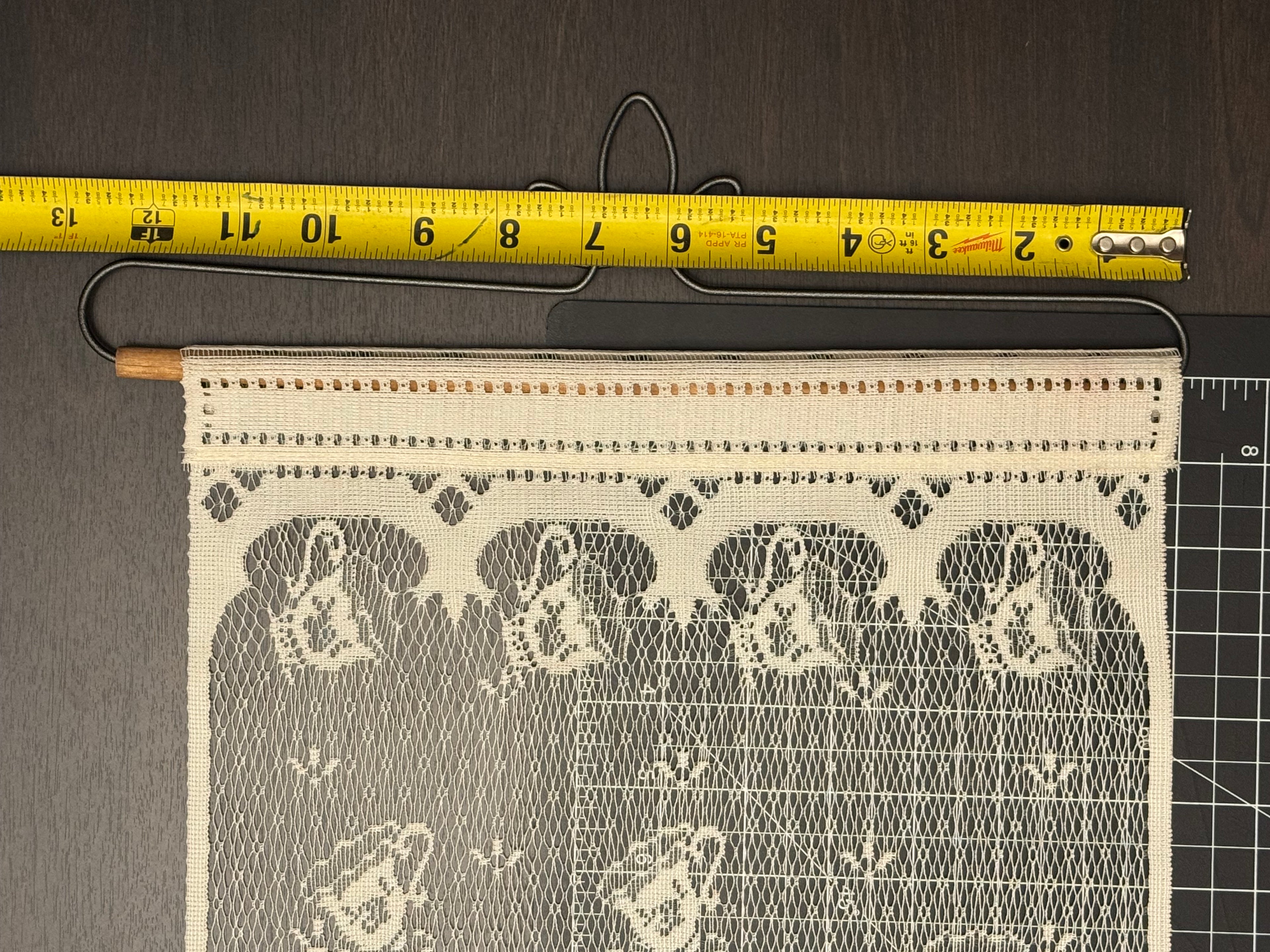 Vintage Lace Wall Hanging Curtain Panel Teapot Tea Cups Floral Cottagecore Kitchen Decor