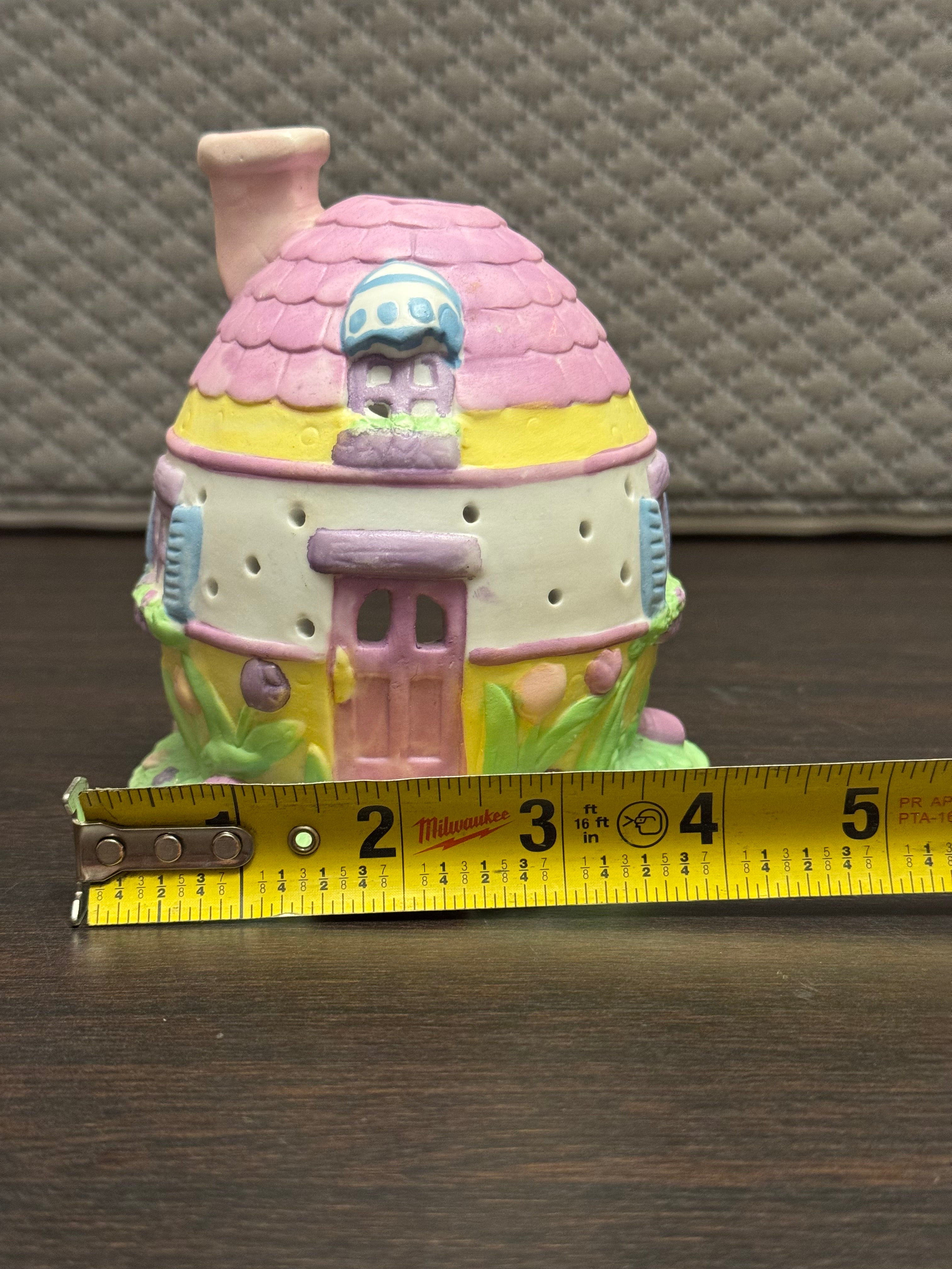 Vintage Easter Egg House Tealight Holder Pastel Cottage Fairy Garden Decor