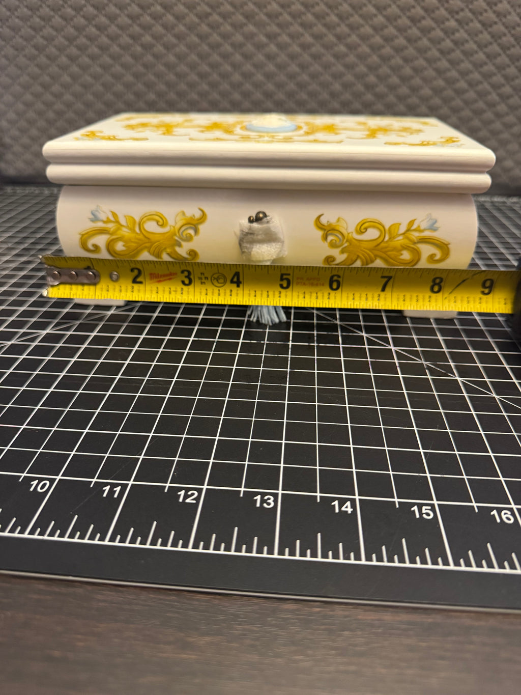 Vintage Style Jewelry Box w Mirror Drawer Cameo Lid Blue Velvet Storage