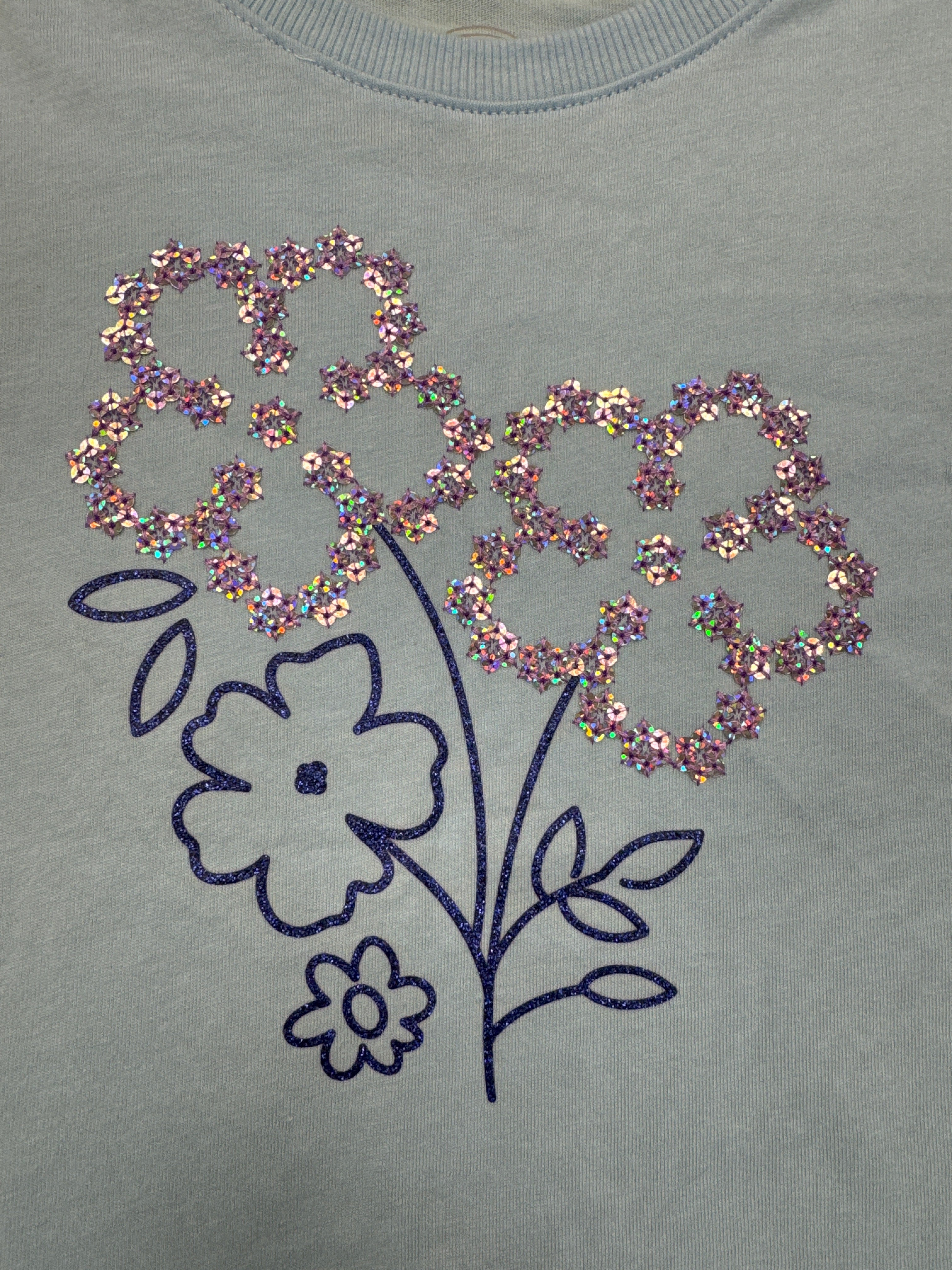Wonder Nation Girls Blue Glitter Flower Short Sleeve T-Shirt Size 7 NWT Floral Tee