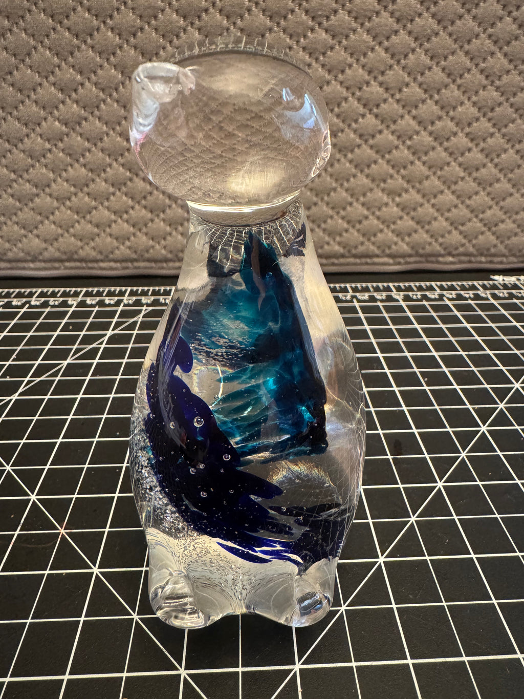 Blue Art Glass Cat Figurine Paperweight Decorative Home Decor Gift