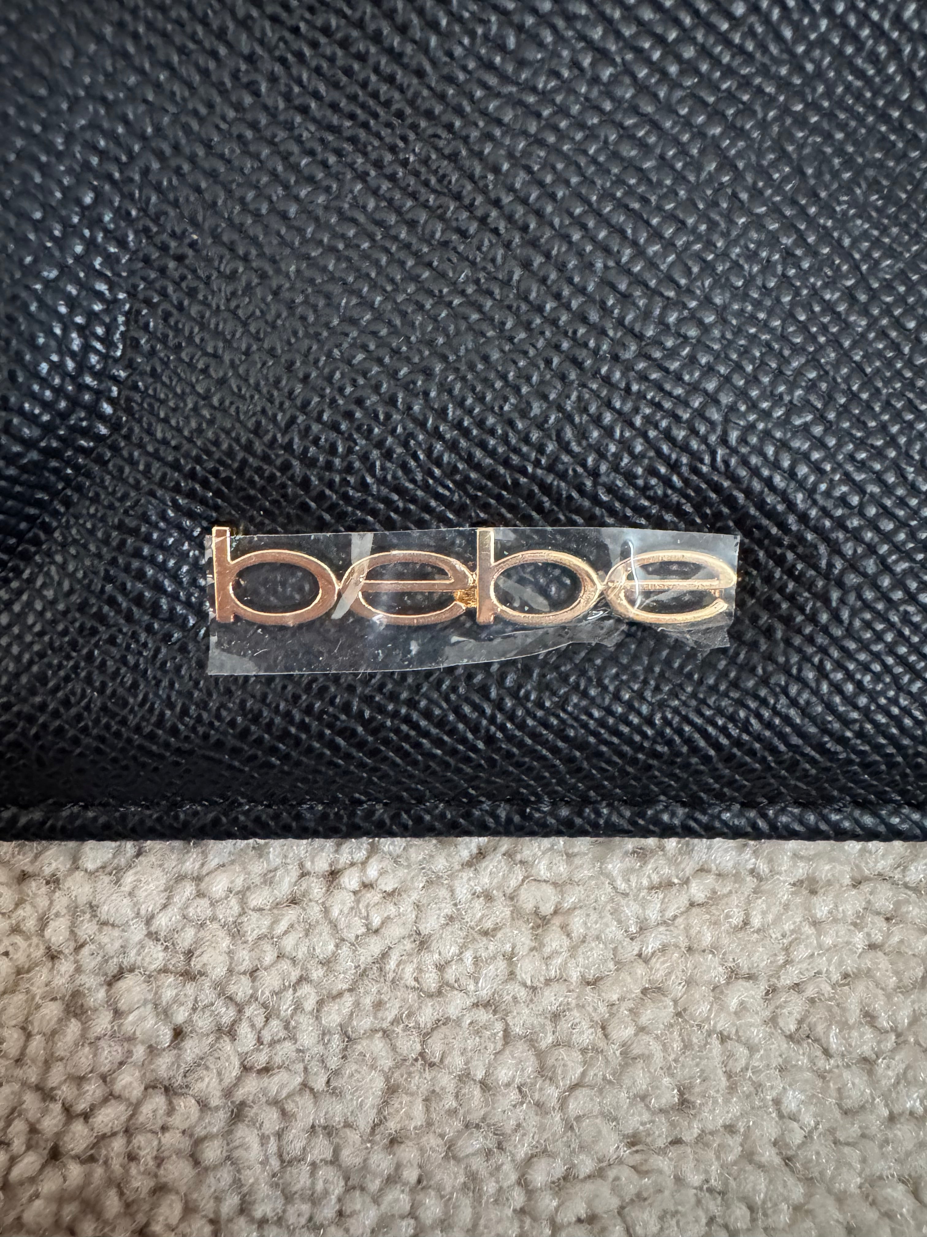 Bebe Black Foldover Wallet Clutch Gold Logo NWT $59 Retail