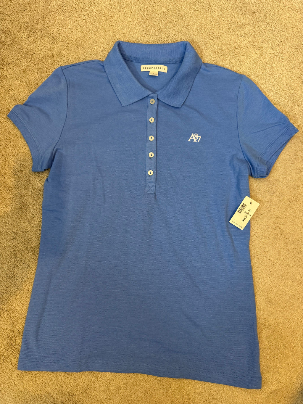 Aeropostale A87 Blue Polo Shirt Youth Girls Large Short Sleeve Logo NWT