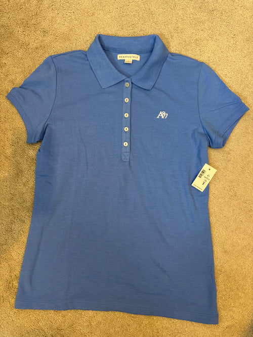 Aeropostale A87 Blue Polo Shirt Youth Girls Large Short Sleeve Logo NWT