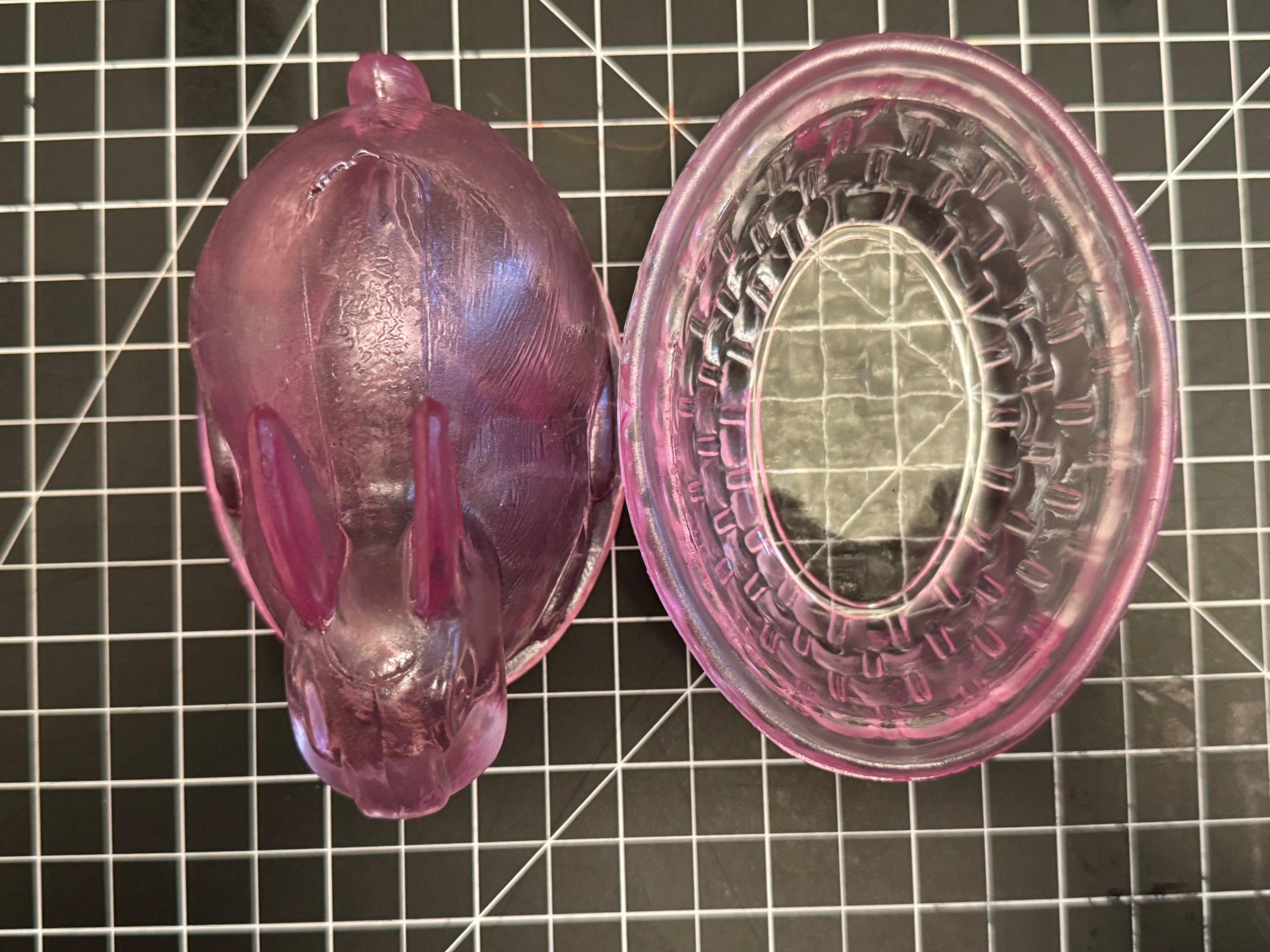 Pink Glass Bunny on NestCovered Dish Easter Rabbit Candy Dish Vintage Style