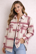 Ultra Flirt Pink Cream Plaid Fleece Shacket Women’s XS Button Front Jacket NWT