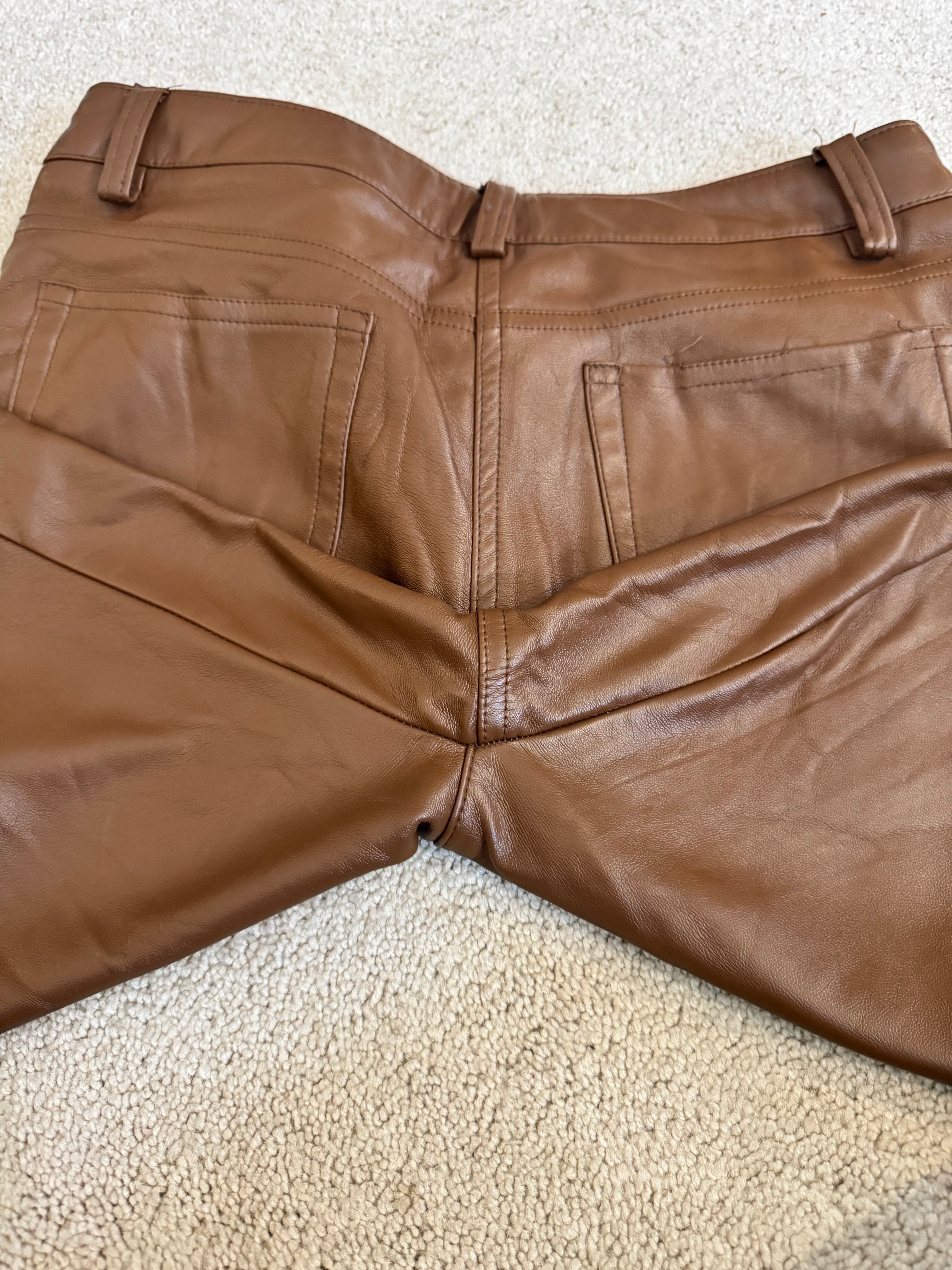 Maison d’Amélie Paris Brown Faux Leather Pants Women’s Size 8 Straight Leg Vegan Leather