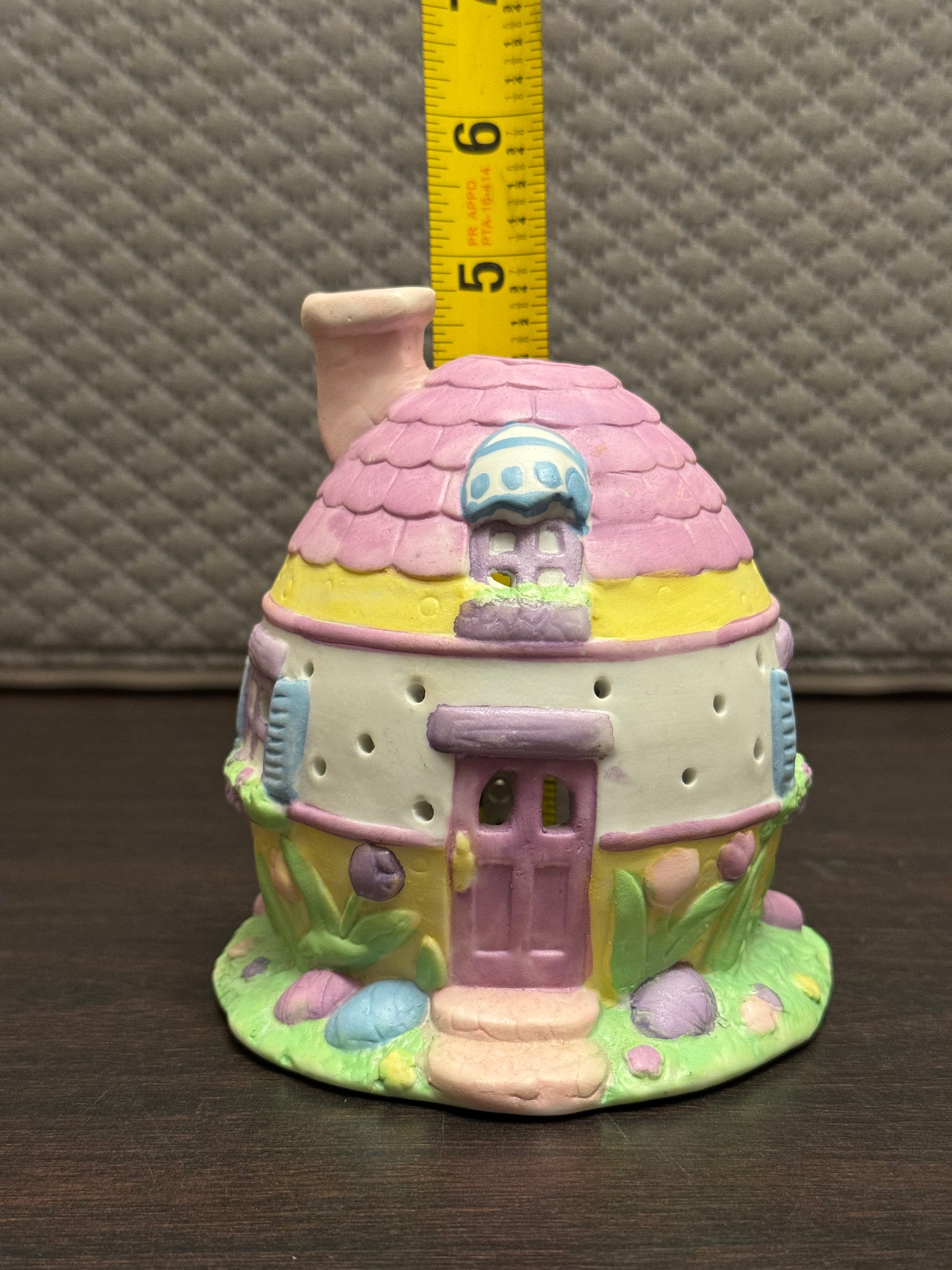 Vintage Easter Egg House Tealight Holder Pastel Cottage Fairy Garden Decor