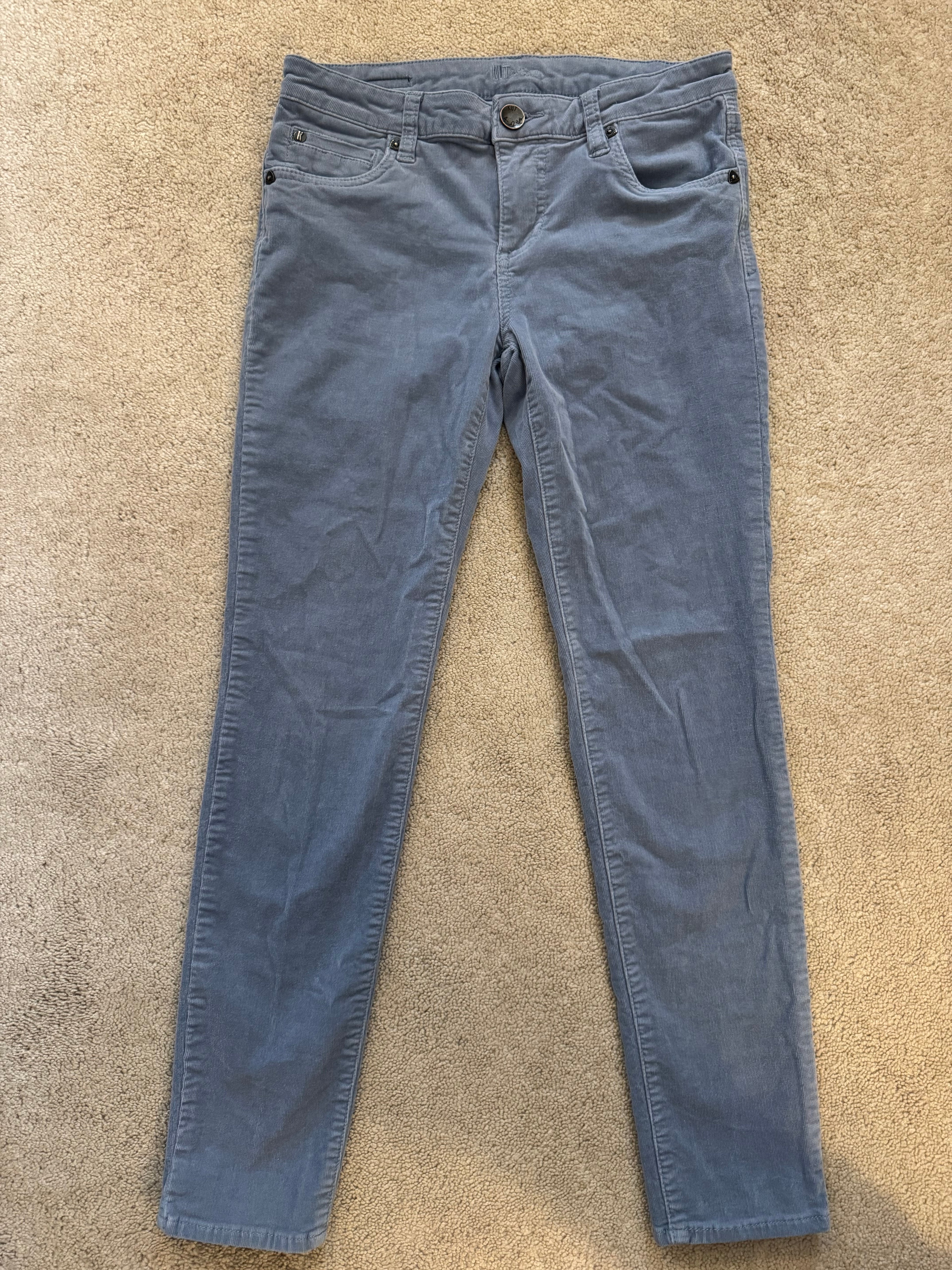 KUT From The Kloth Womens Corduroy Pants 2P Petite Blue Mid Rise Stretch Straight Leg