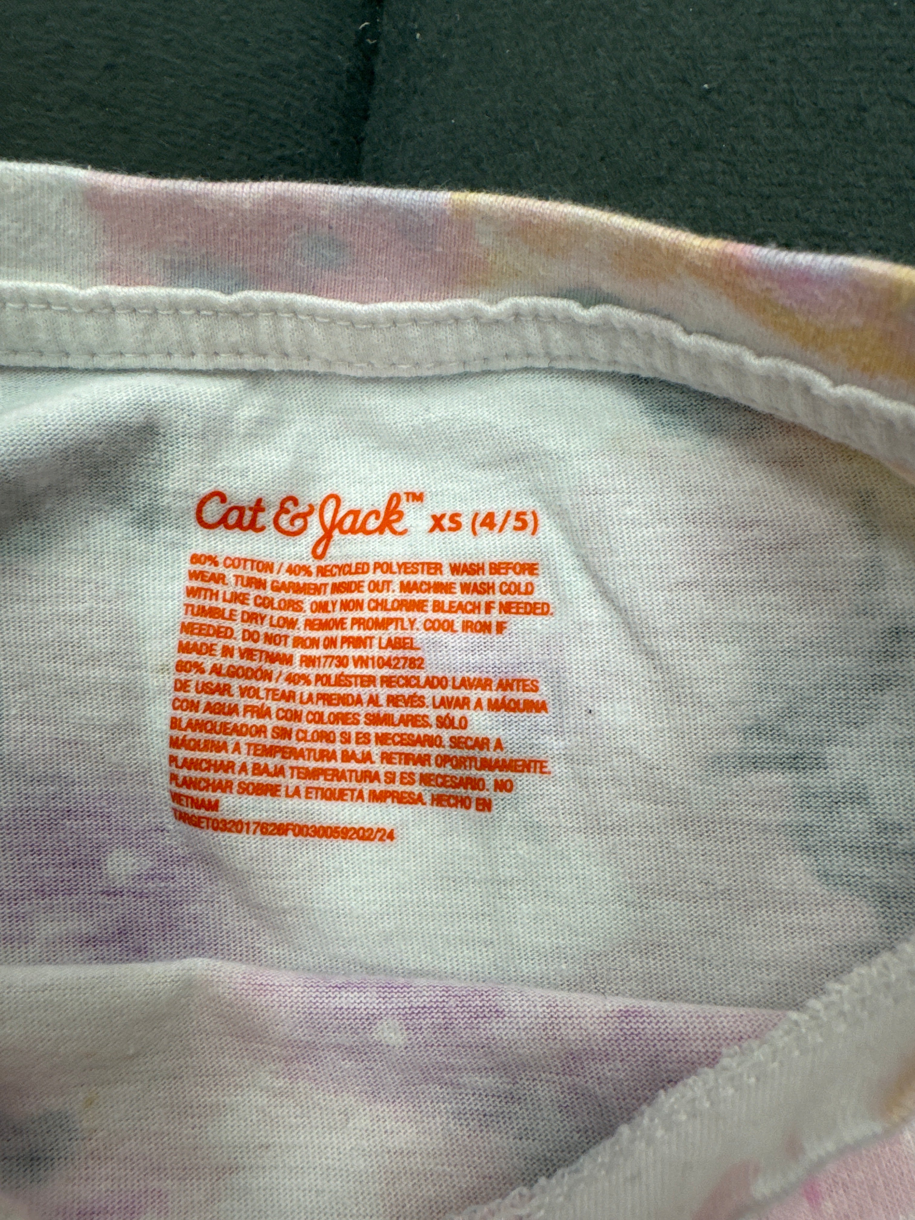 Cat & Jack Girls Tie Dye T-Shirt XS 4/5 Pastel Pink Green Short Sleeve Tee NWOT
