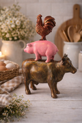 Farm Animal Stack Figurine Rooster Pig Cow Rustic Farmhouse Decor Statue