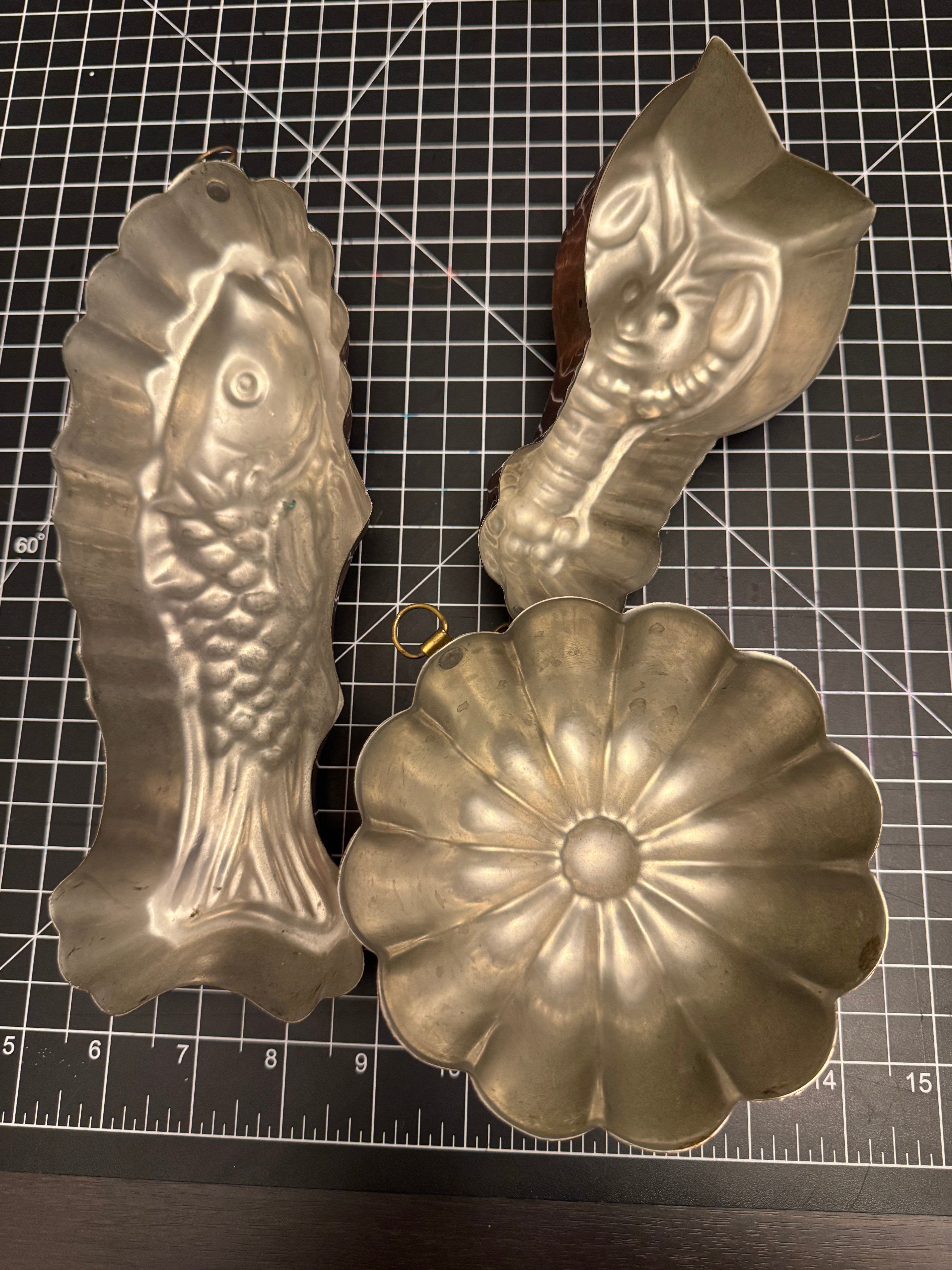 Vintage Copper Molds Tagus Portugal Fish Shell Kitchen Wall Decor Farmhouse Set
