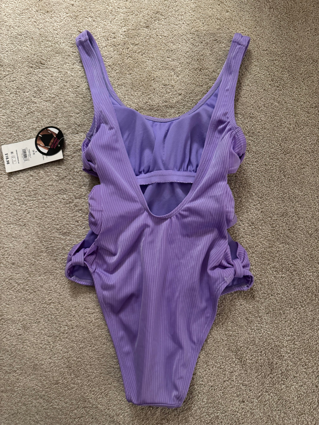 No Boundaries Lavender Ribbed Cutout One Piece Swimsuit S NWT