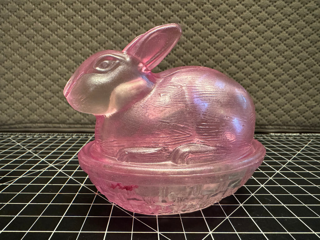 Pink Glass Bunny on NestCovered Dish Easter Rabbit Candy Dish Vintage Style