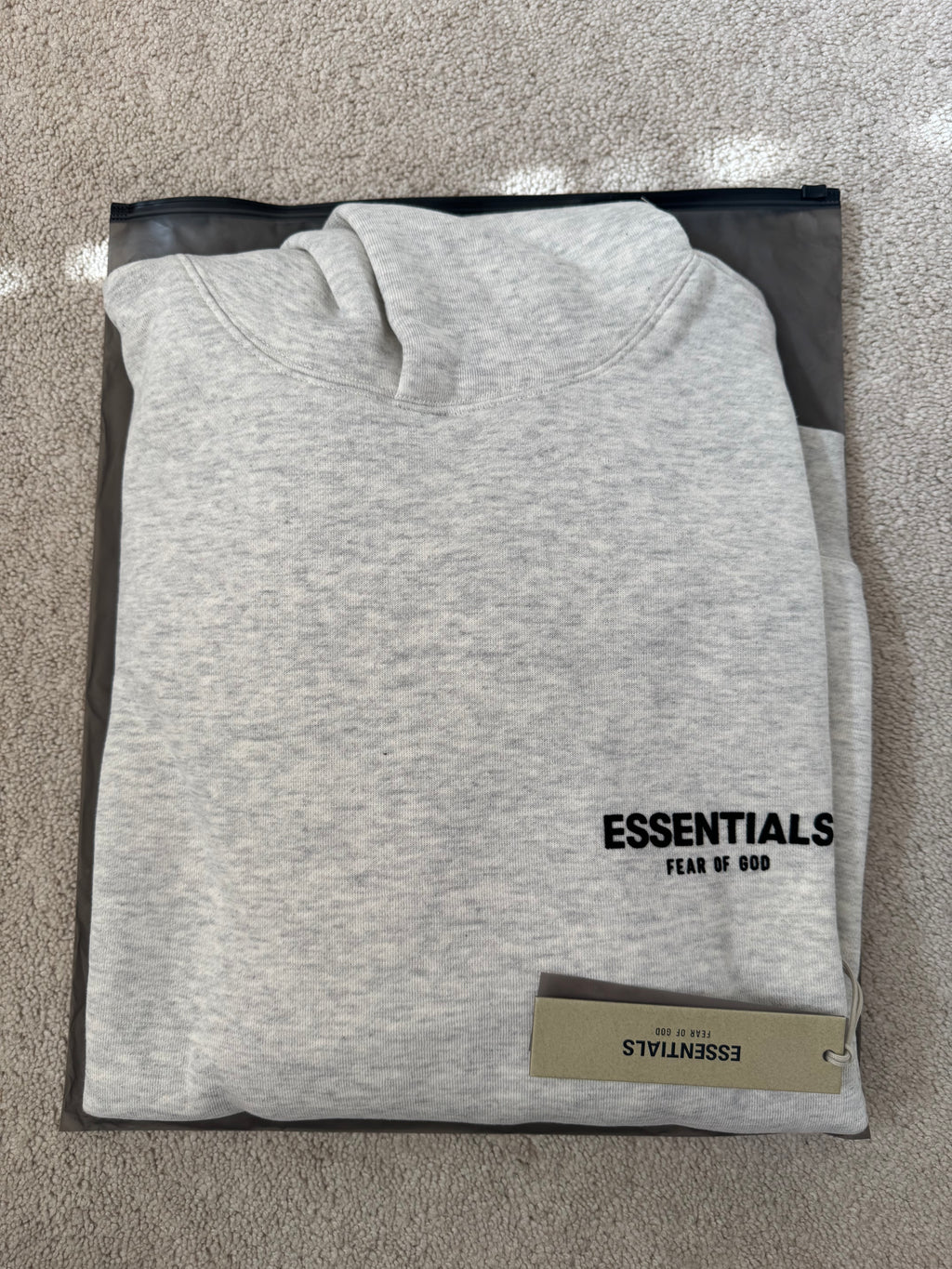 Fear of God Essentials Hoodie Light Oatmeal Large Pullover Sweatshirt NWT