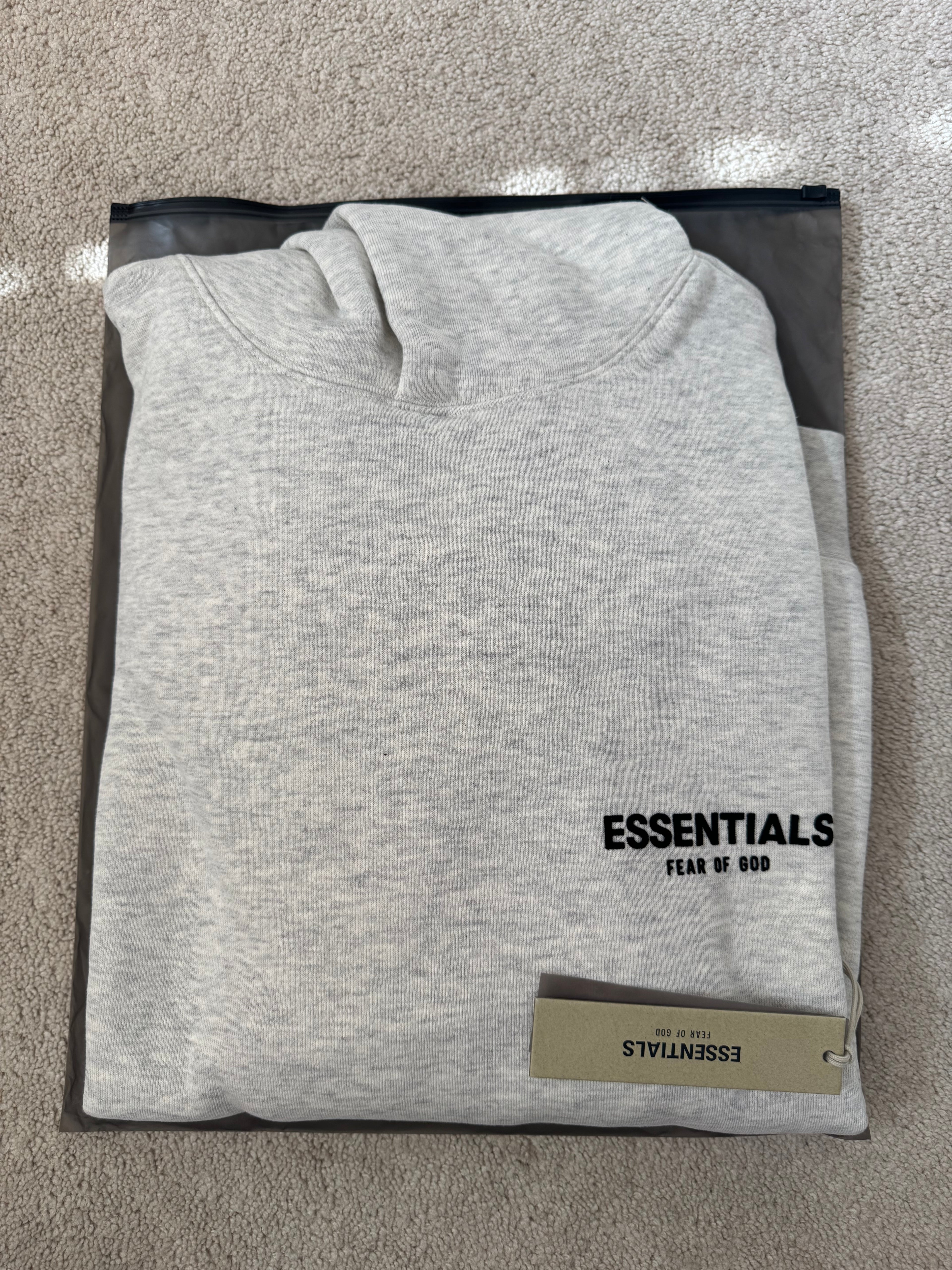 Fear of God Essentials Hoodie Light Oatmeal Large Pullover Sweatshirt NWT