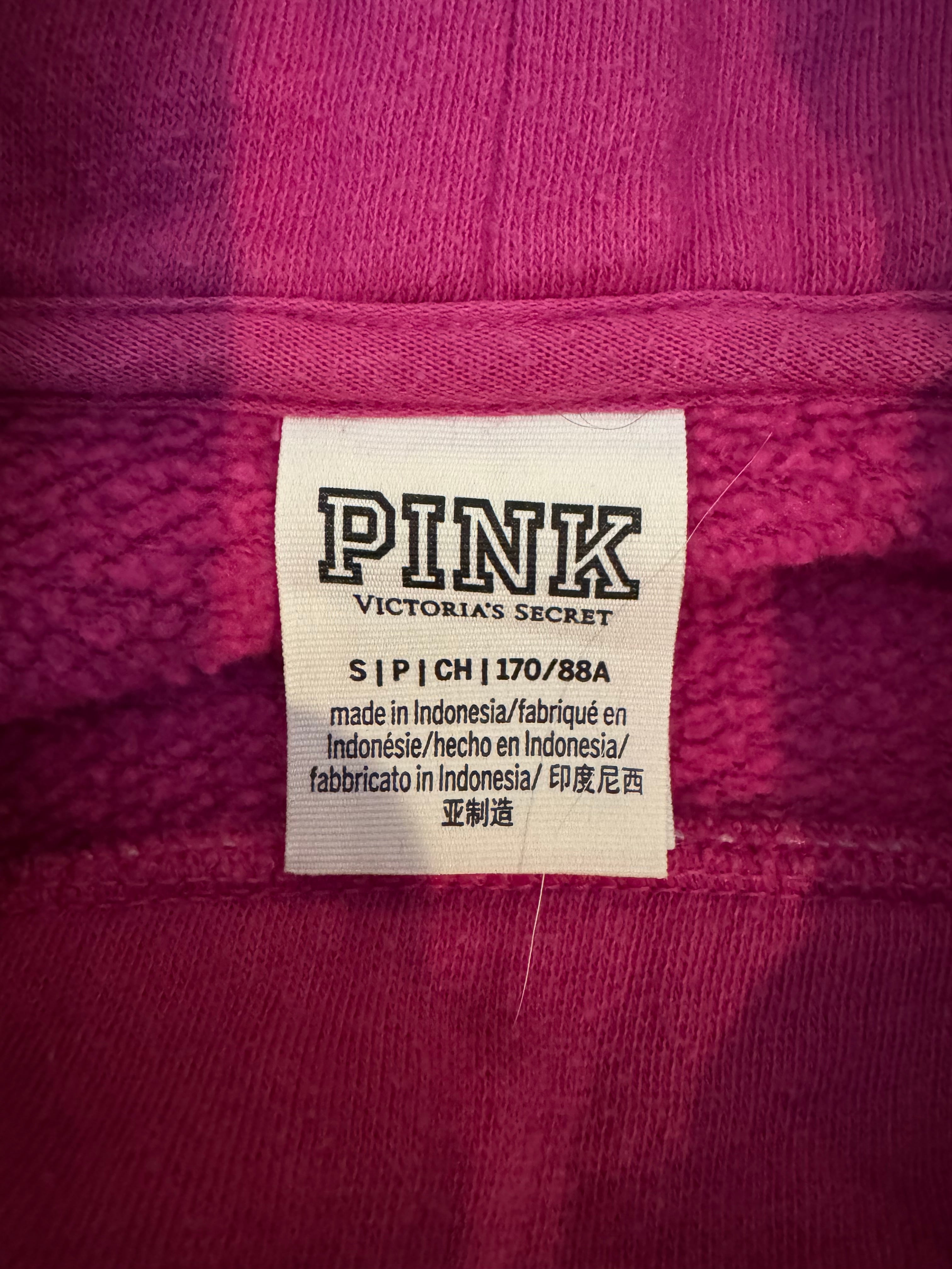 PINK Victoria’s Secret Hoodie Small Pink Black Logo Pullover Sweatshirt Cozy