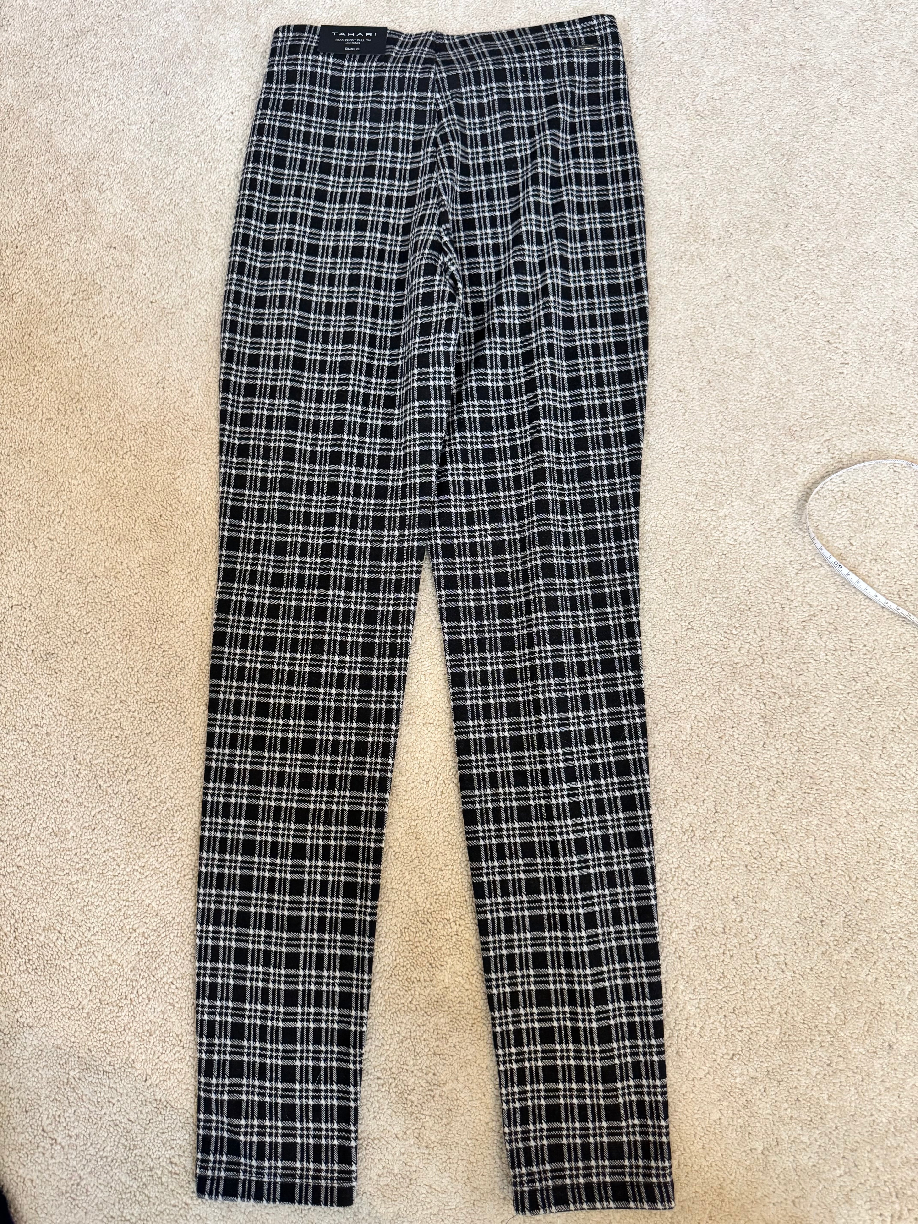 NWT Tahari Seam Front Pull On Jeggings Women’s Size S Black White Plaid Stretch Pants