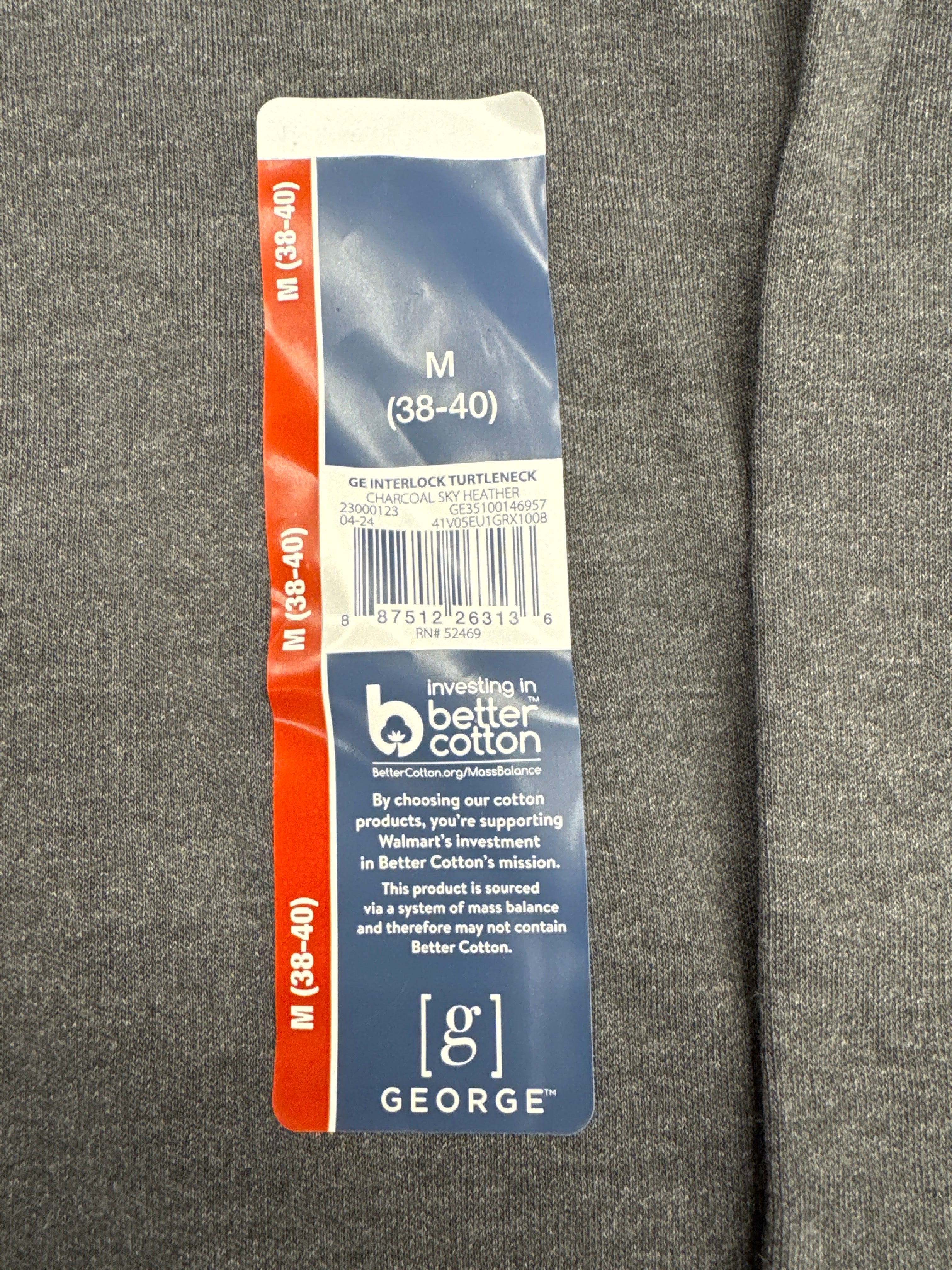 George Men’s Turtleneck Shirt Medium Charcoal Heather Long Sleeve Cotton NWT Casual Top