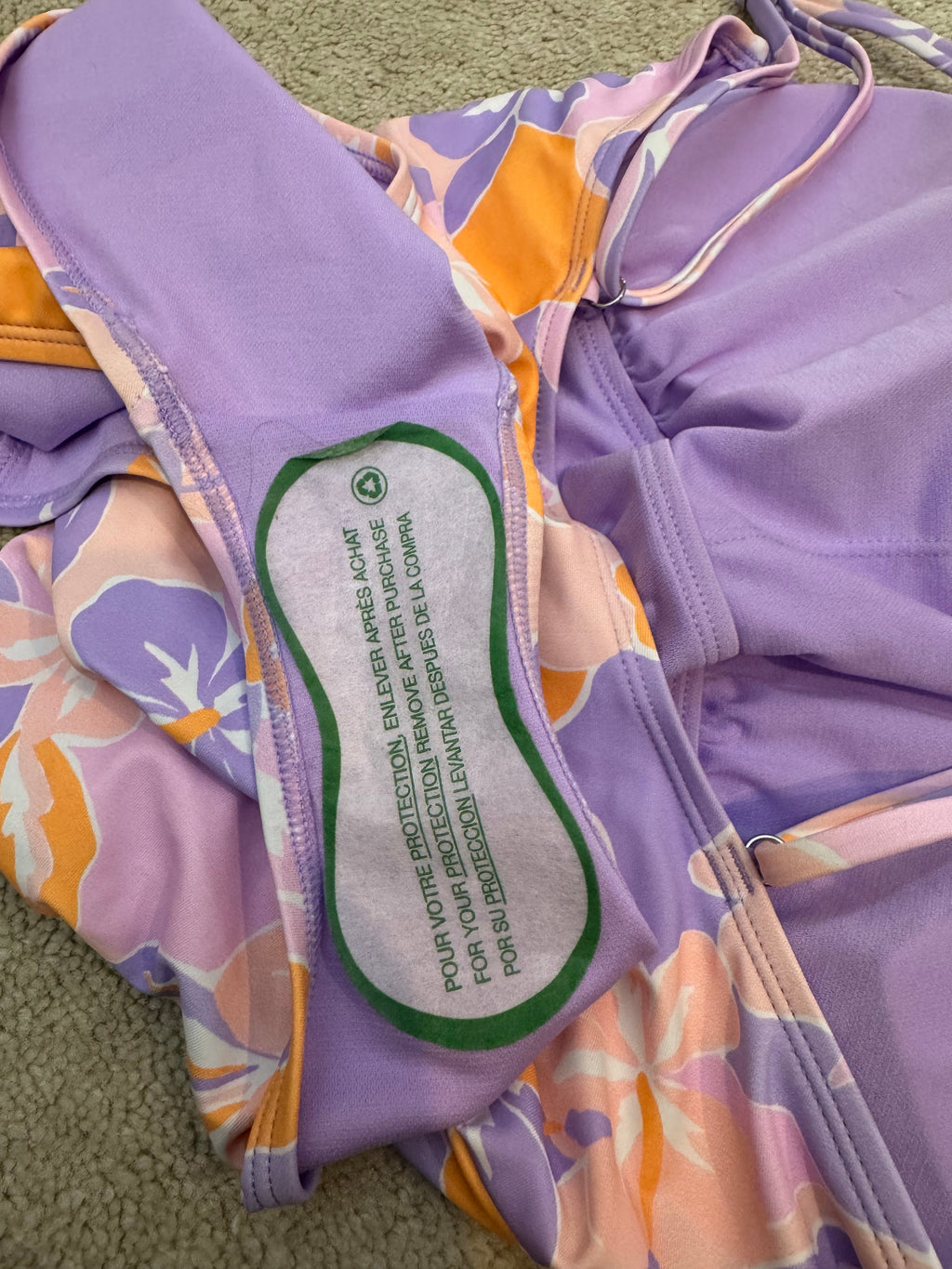 Ninety-Nine L/G One Piece Swimsuit Purple Orange Floral Ruched Front Adjustable Straps