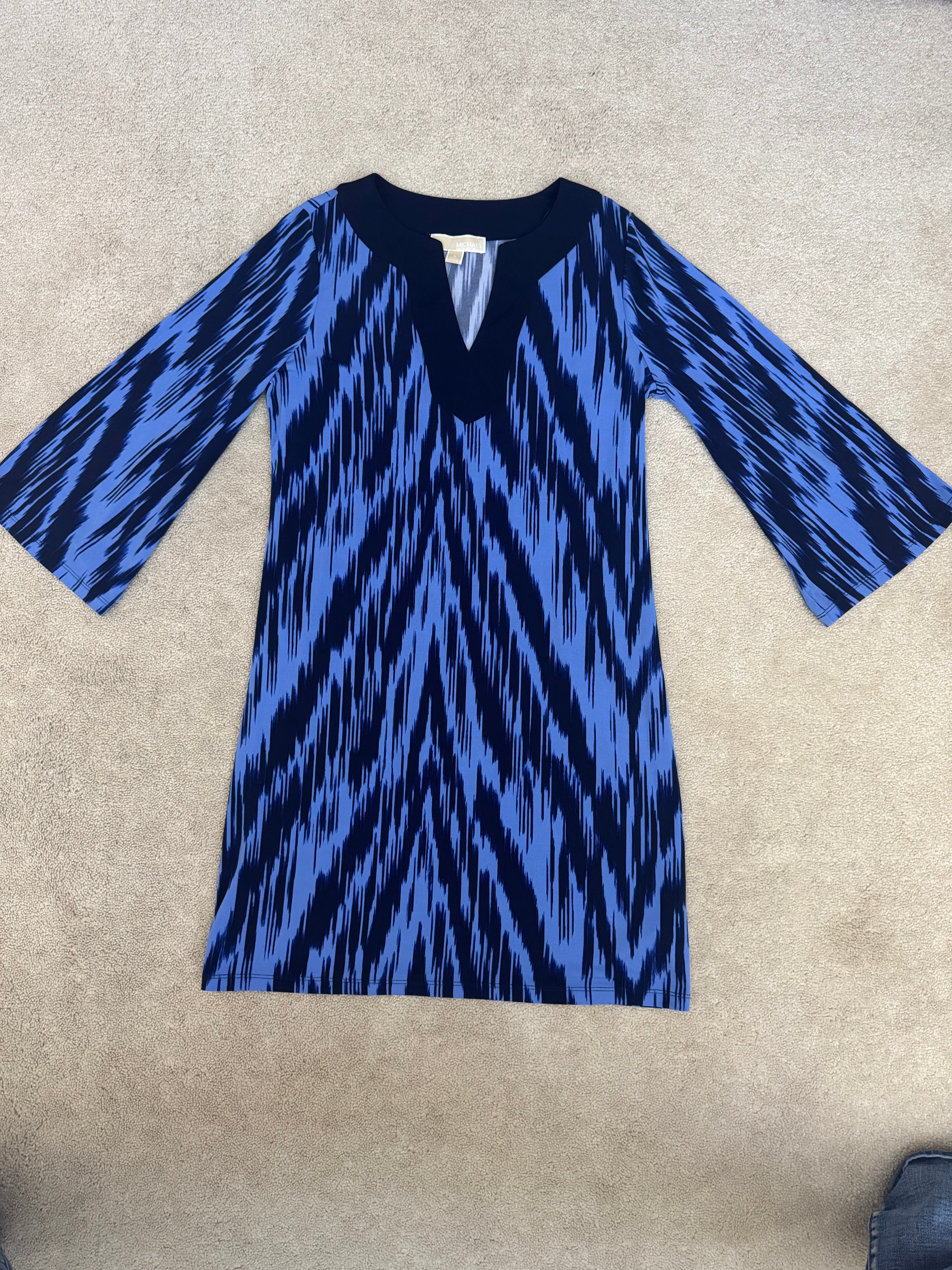 Michael Michael Kors S Blue Printed Shift Dress 3/4 Sleeve NWT