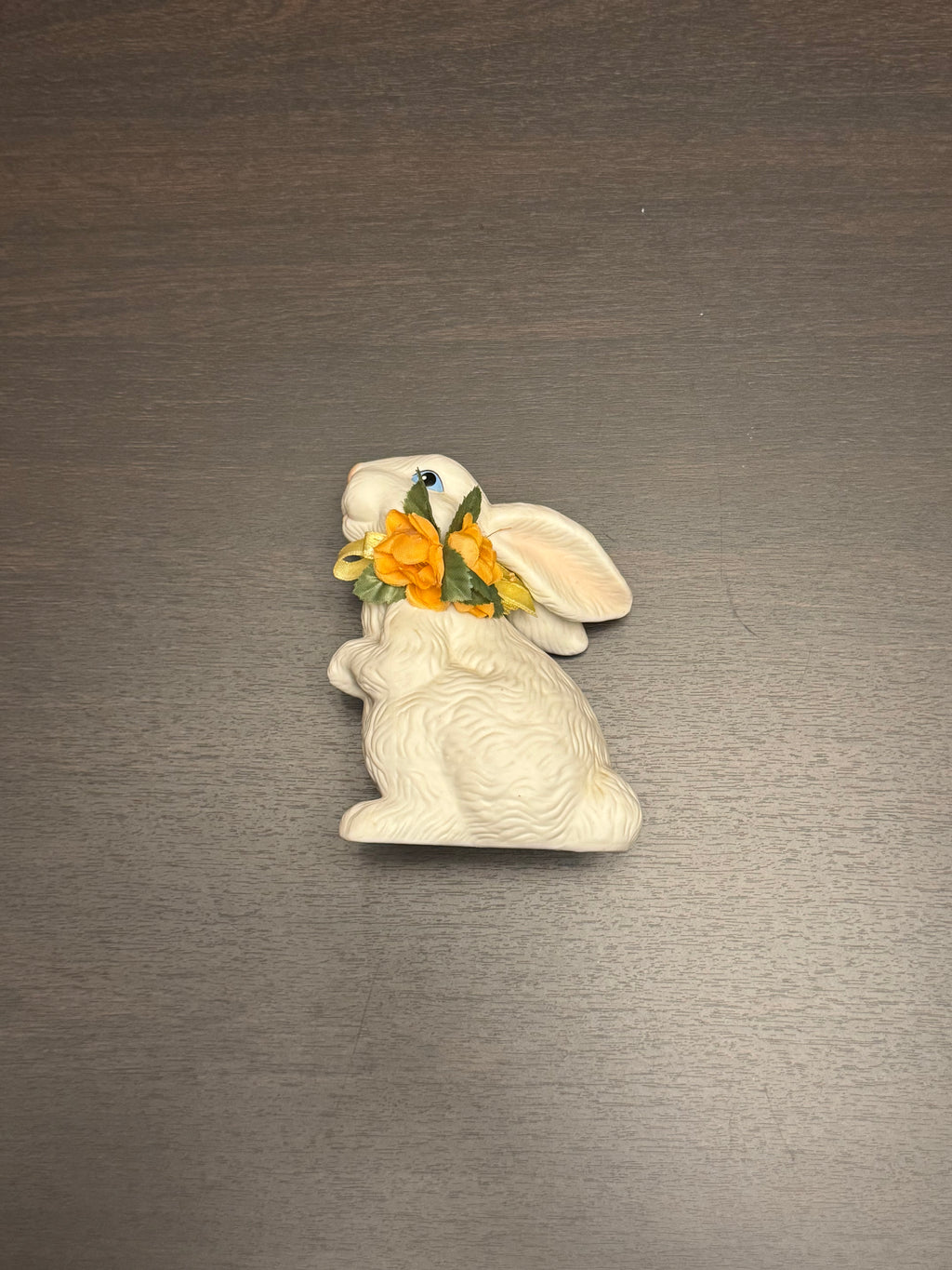 Vintage Ceramic Bunny Figurine Easter Rabbit w Flowers Spring Decor Cottagecore