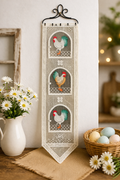 Vintage Lace Rooster Curtain Wall Hanging Farmhouse Kitchen Decor Country Panel