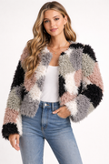 1.STATE Faux Fur Jacket Small Moody Hues French Pink Multi Color NWT $199