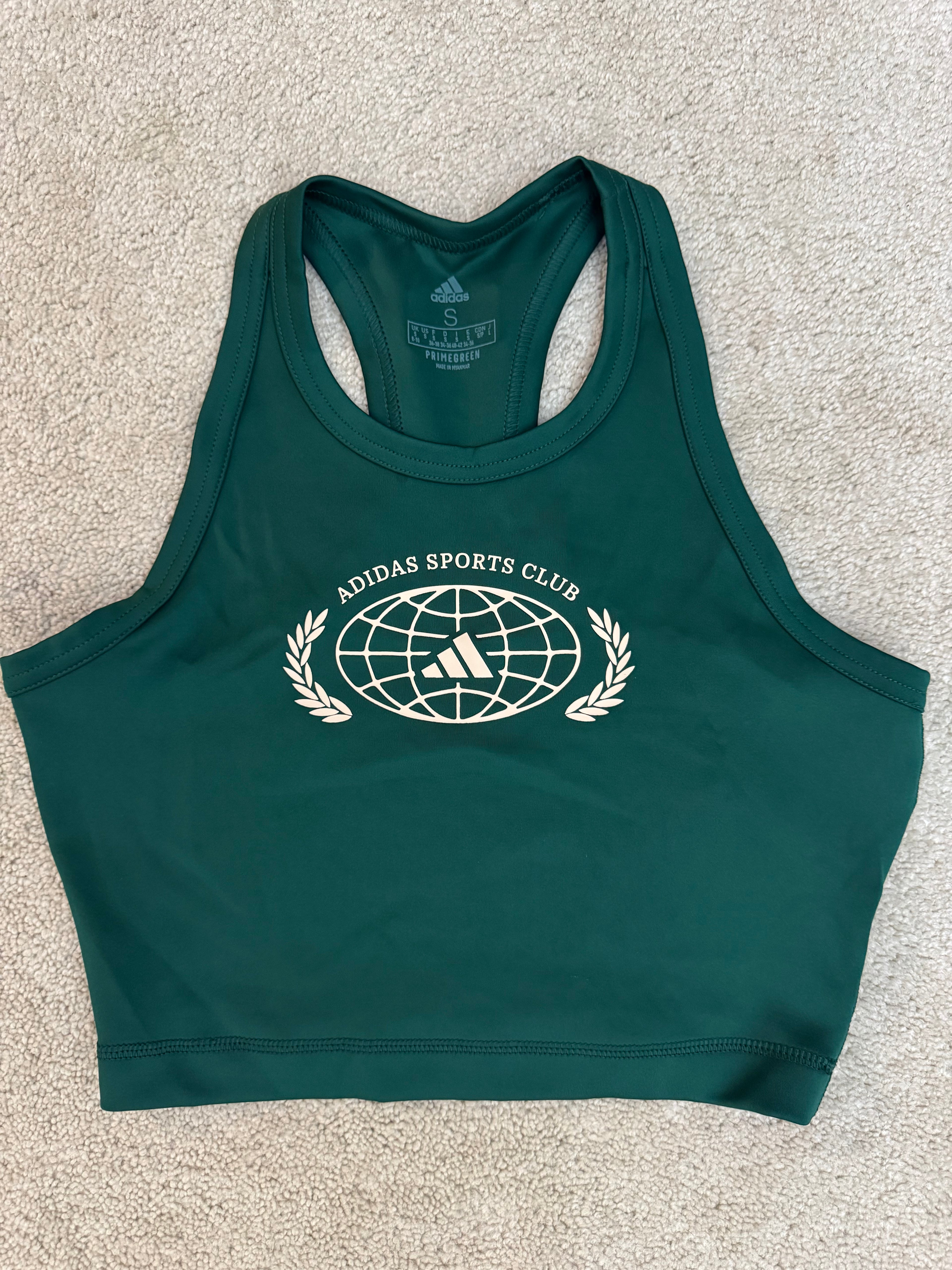 Adidas Sports Club Crop Tank Green Small NWT Primegreen Aeroready