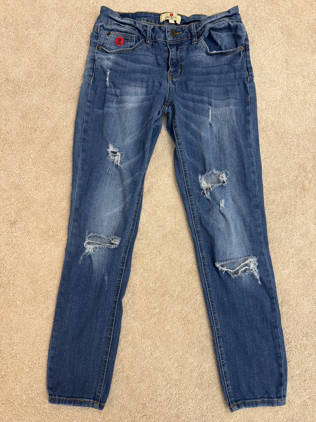 Red Jeans NYC Distressed Skinny Jeans 3/4 Stretch Denim 29 Inseam