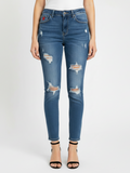 Red Jeans NYC Distressed Skinny Jeans 3/4 Stretch Denim 29 Inseam