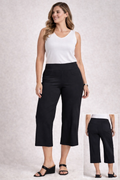 Ruby Rd Size 12 Black Pull On Crop Pants Slimming Waistband Stretch Wide Leg NWT