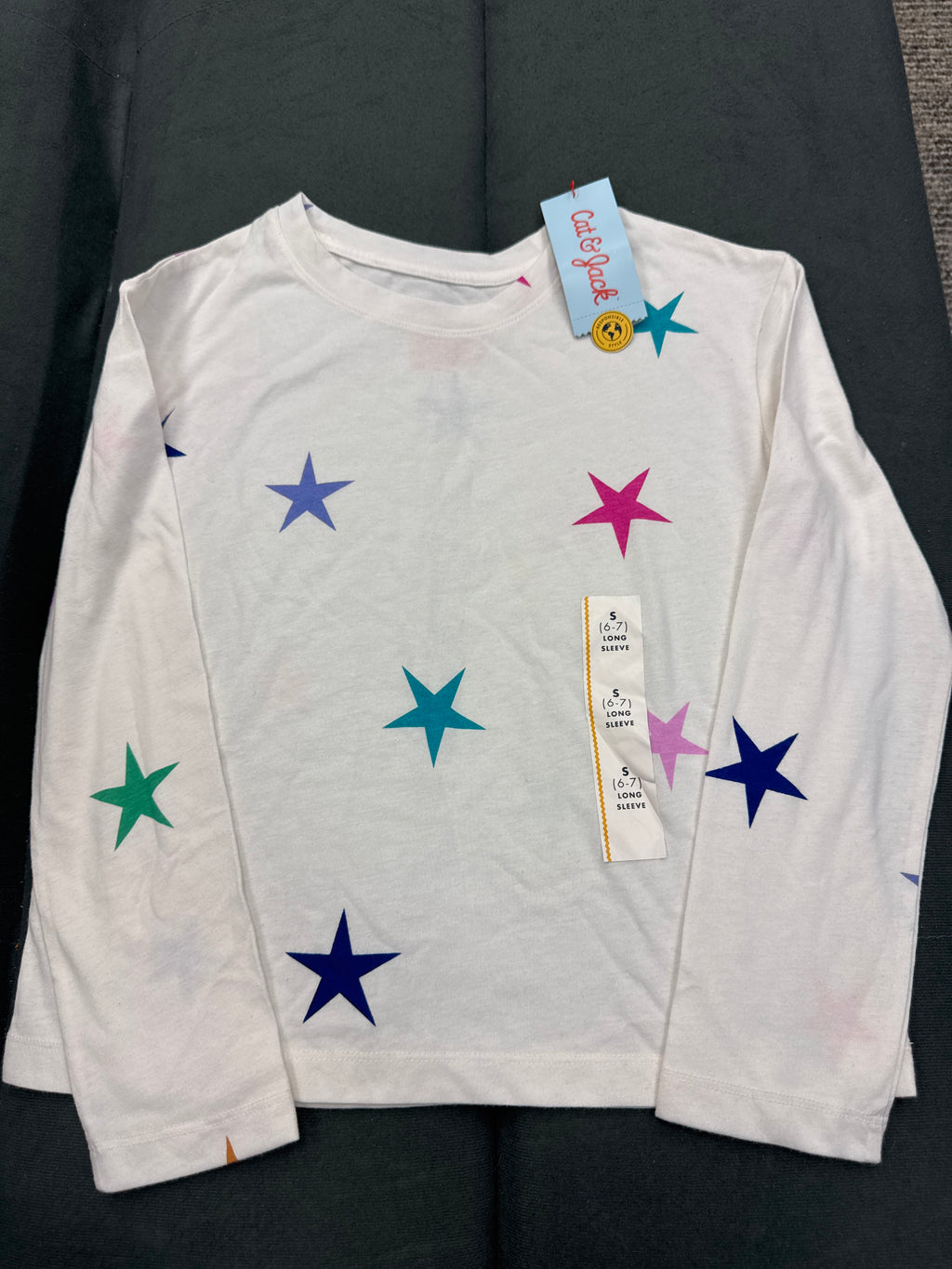 Cat & Jack Girls Star Print Long Sleeve Shirt Cream Multicolor Stars Kids NWT Multiple Sizes