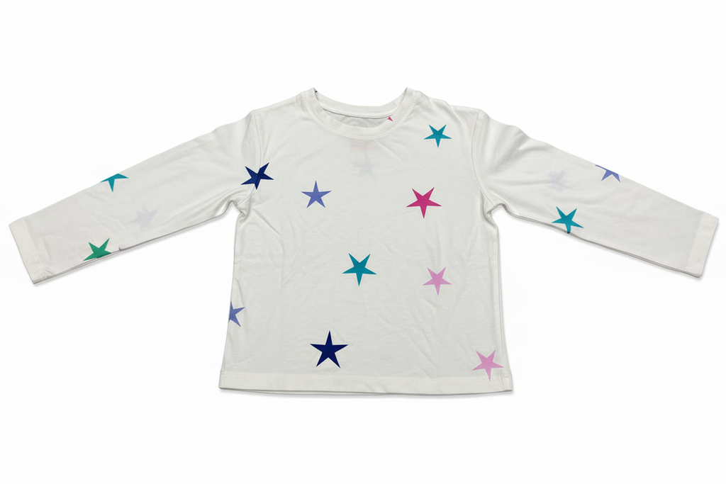 Cat & Jack Girls Star Print Long Sleeve Shirt Cream Multicolor Stars Kids NWT Multiple Sizes