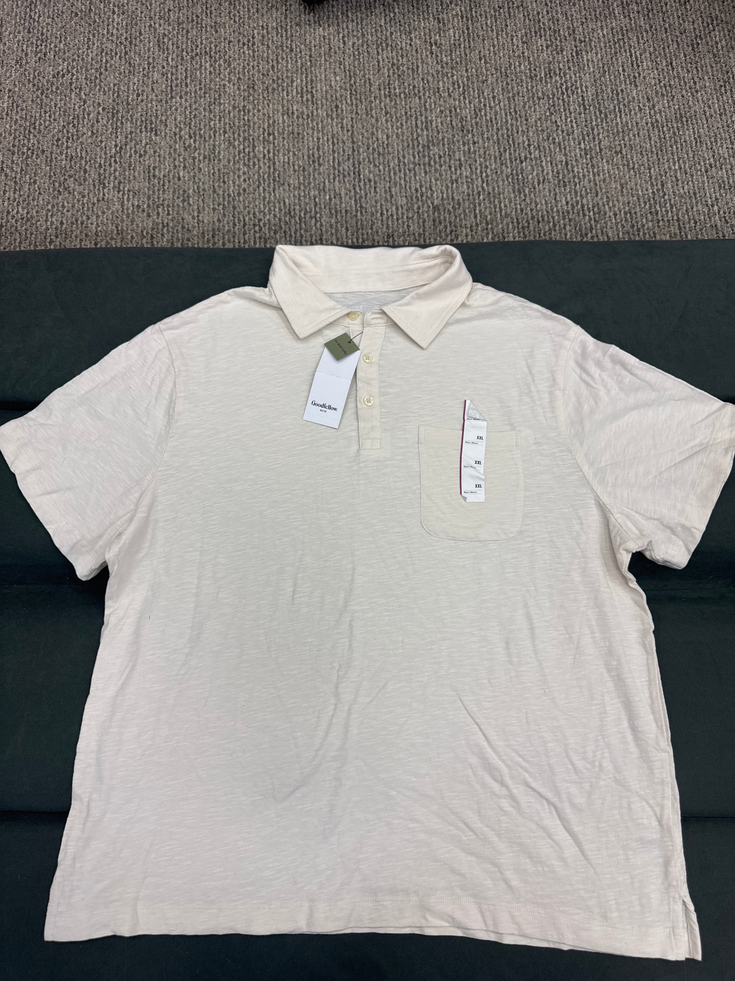 Goodfellow & Co Mens Cream Slub Polo Shirt Short Sleeve Pocket XXL NWT