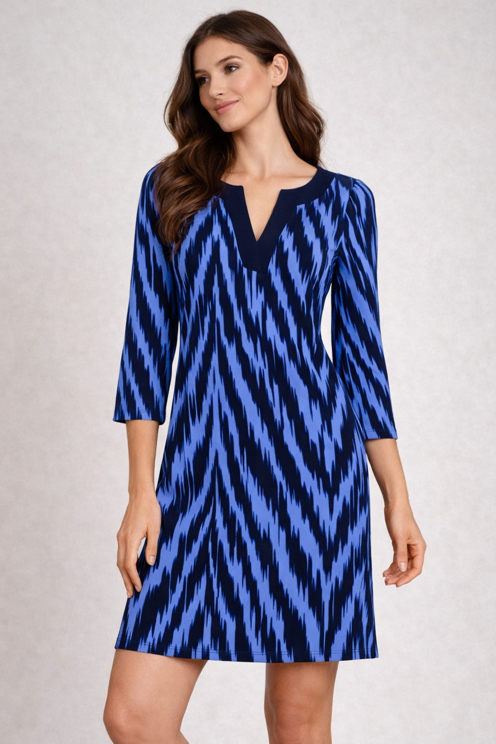 Michael Michael Kors S Blue Printed Shift Dress 3/4 Sleeve NWT