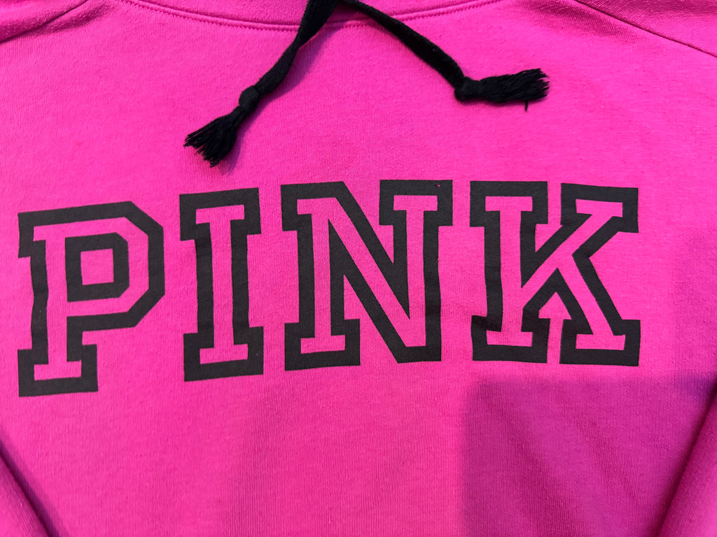 PINK Victoria’s Secret Hoodie Small Pink Black Logo Pullover Sweatshirt Cozy
